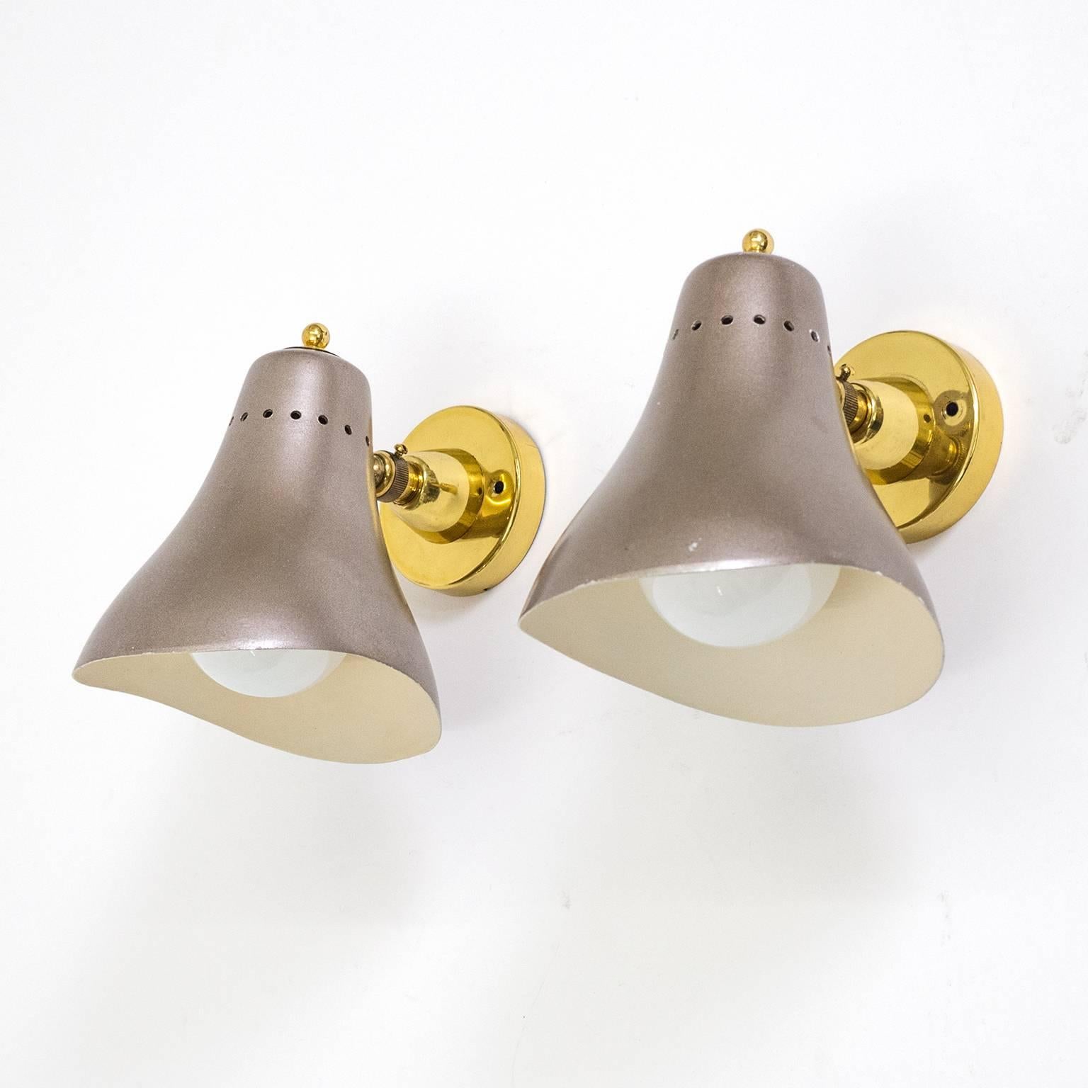 Italian Brass and Lacquered Cone Sconces, 1950s 4