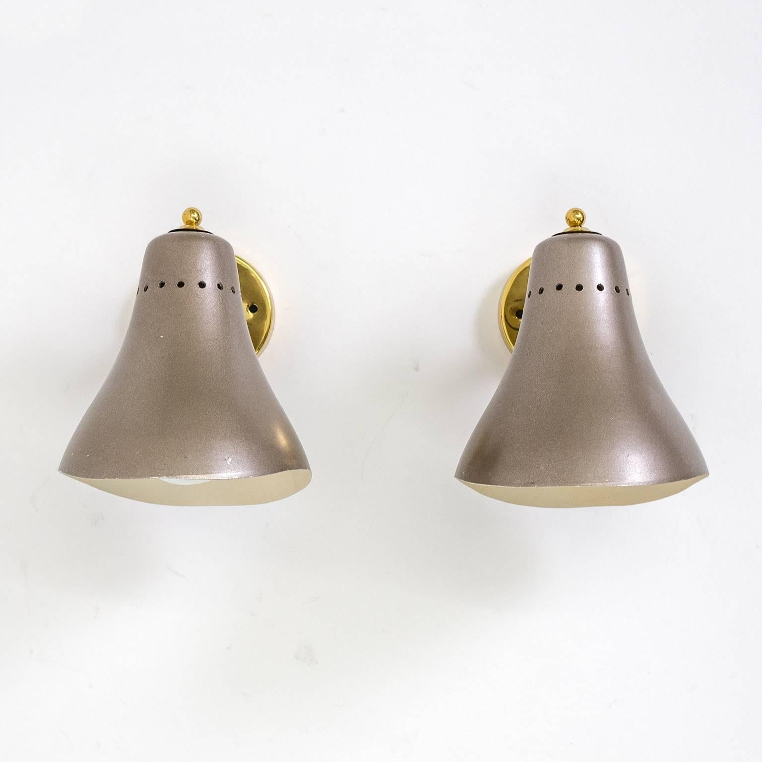 Mid-Century Modern Italian Brass and Lacquered Cone Sconces, 1950s