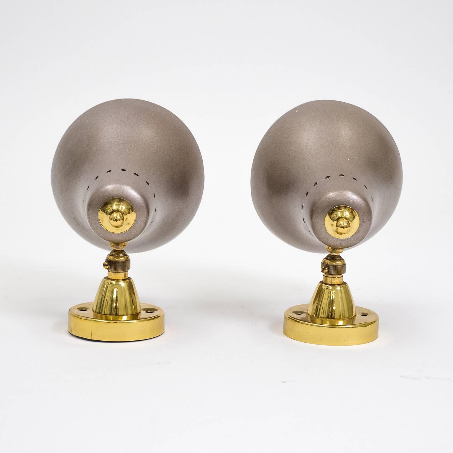 Mid-20th Century Italian Brass and Lacquered Cone Sconces, 1950s