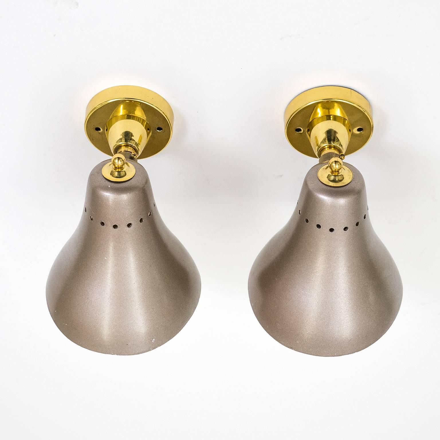 Italian Brass and Lacquered Cone Sconces, 1950s 1