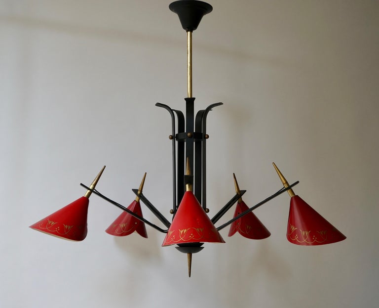Italian 1950s Brass and Metal Chandelier For Sale 13