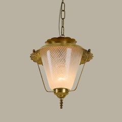 Italian 1950s brass and Murano reticello glass lantern, Venini style