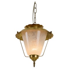 Italian 1950s brass and Murano reticello glass lantern, Venini style