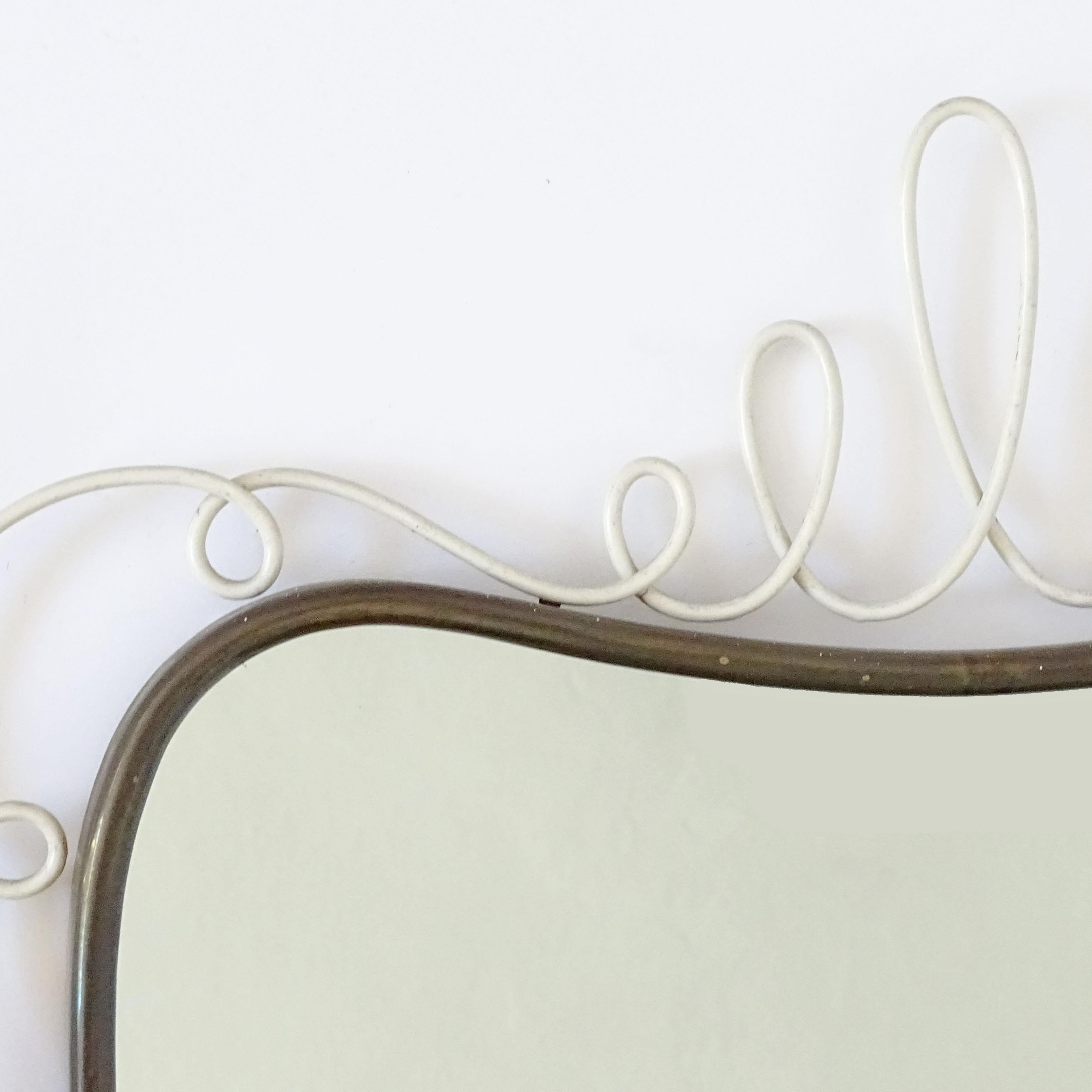 Mid-Century Modern Italian 1950s Brass and Painted Brass Wire Wall Mirror