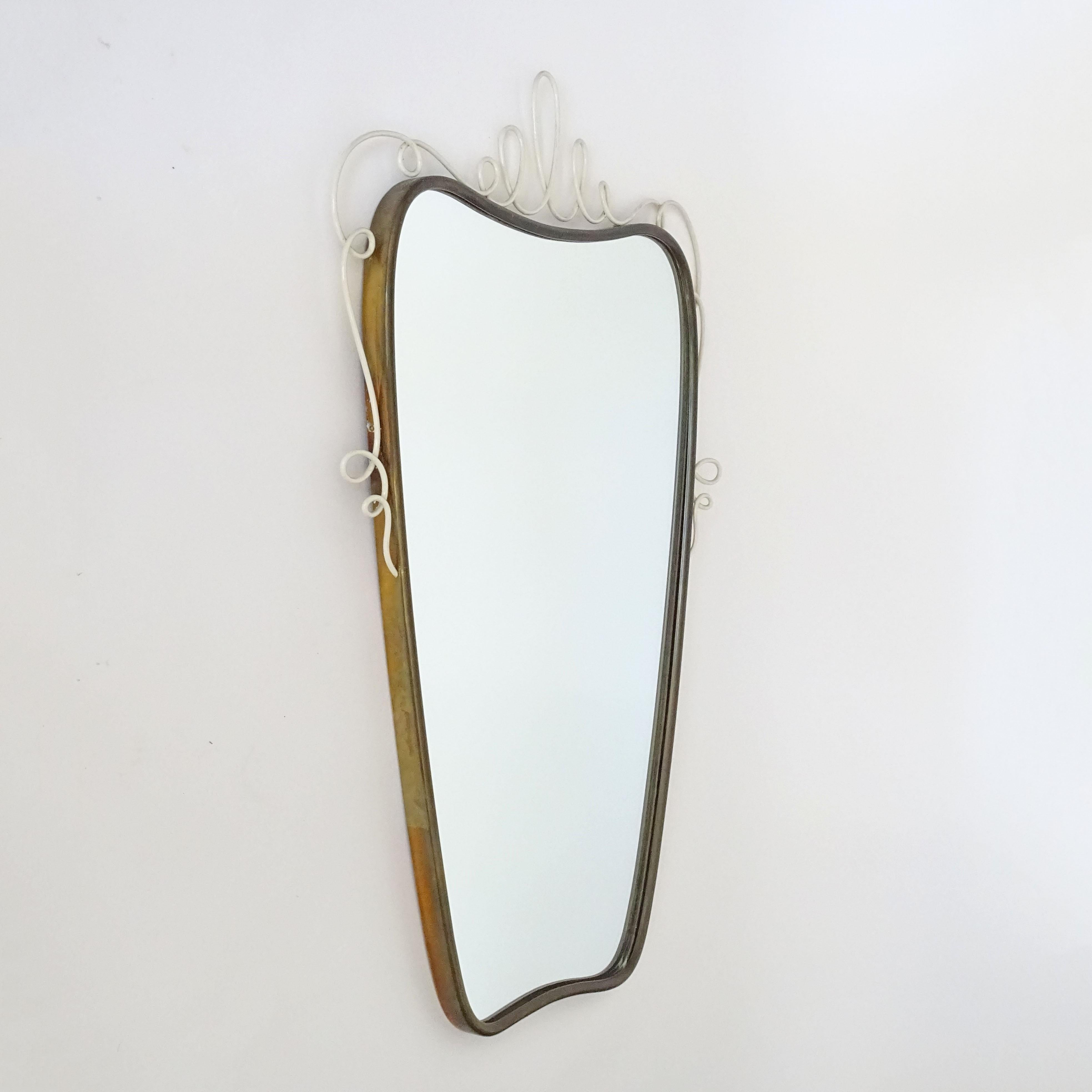 Italian 1950s Brass and Painted Brass Wire Wall Mirror In Good Condition In Milan, IT