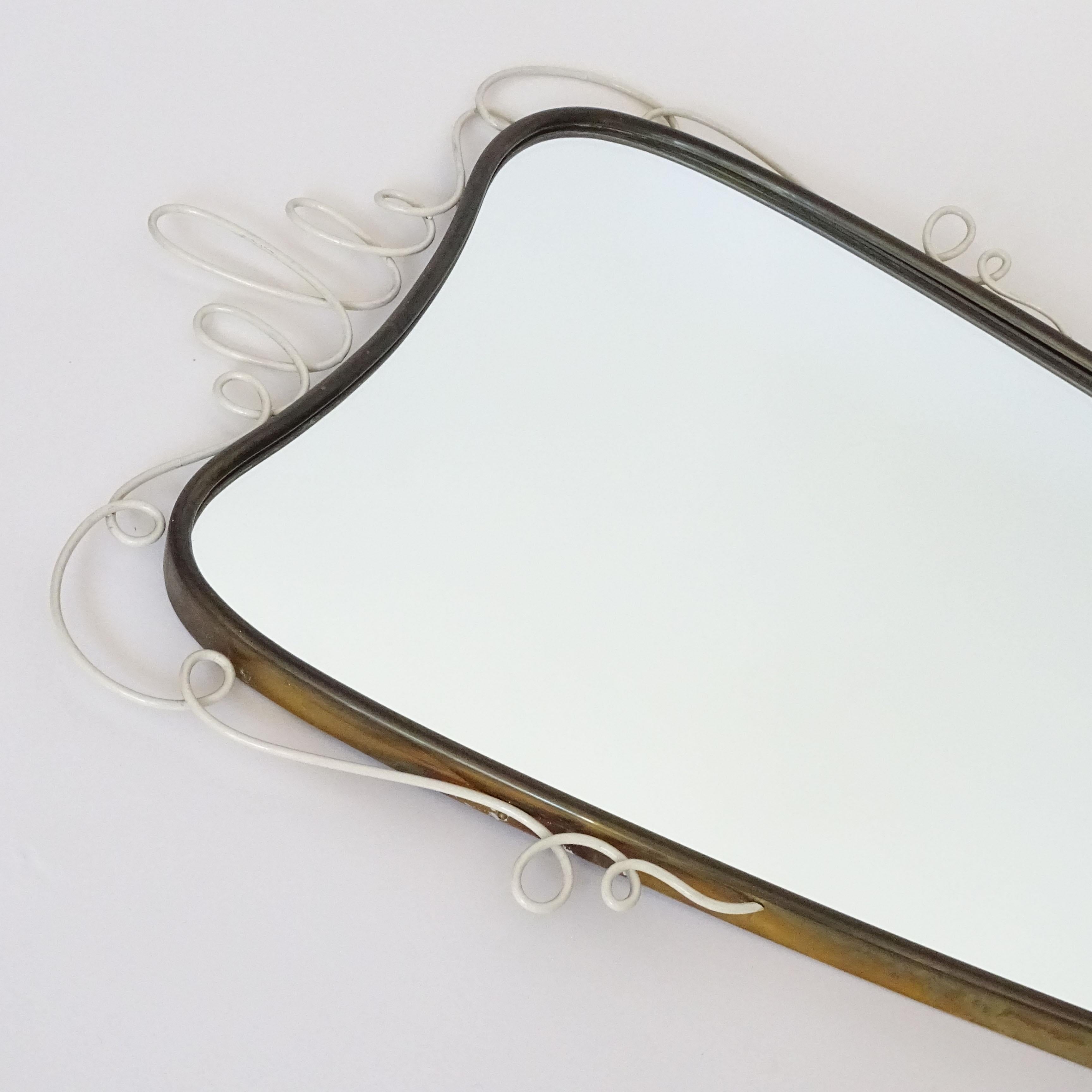 Mid-20th Century Italian 1950s Brass and Painted Brass Wire Wall Mirror