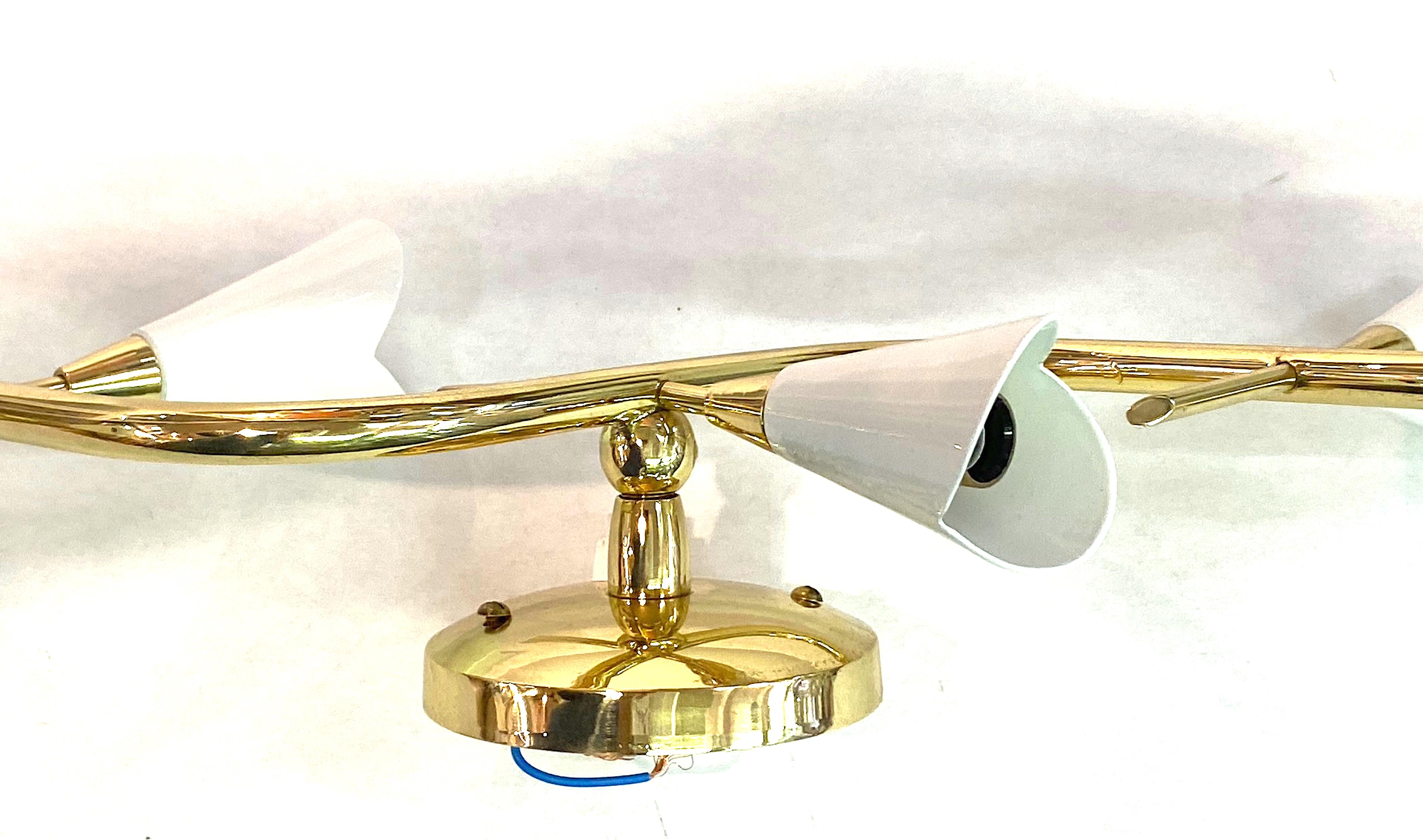 Italian 1950s Brass and White Enamel 5 Light Sconce / Wall Light For Sale 7