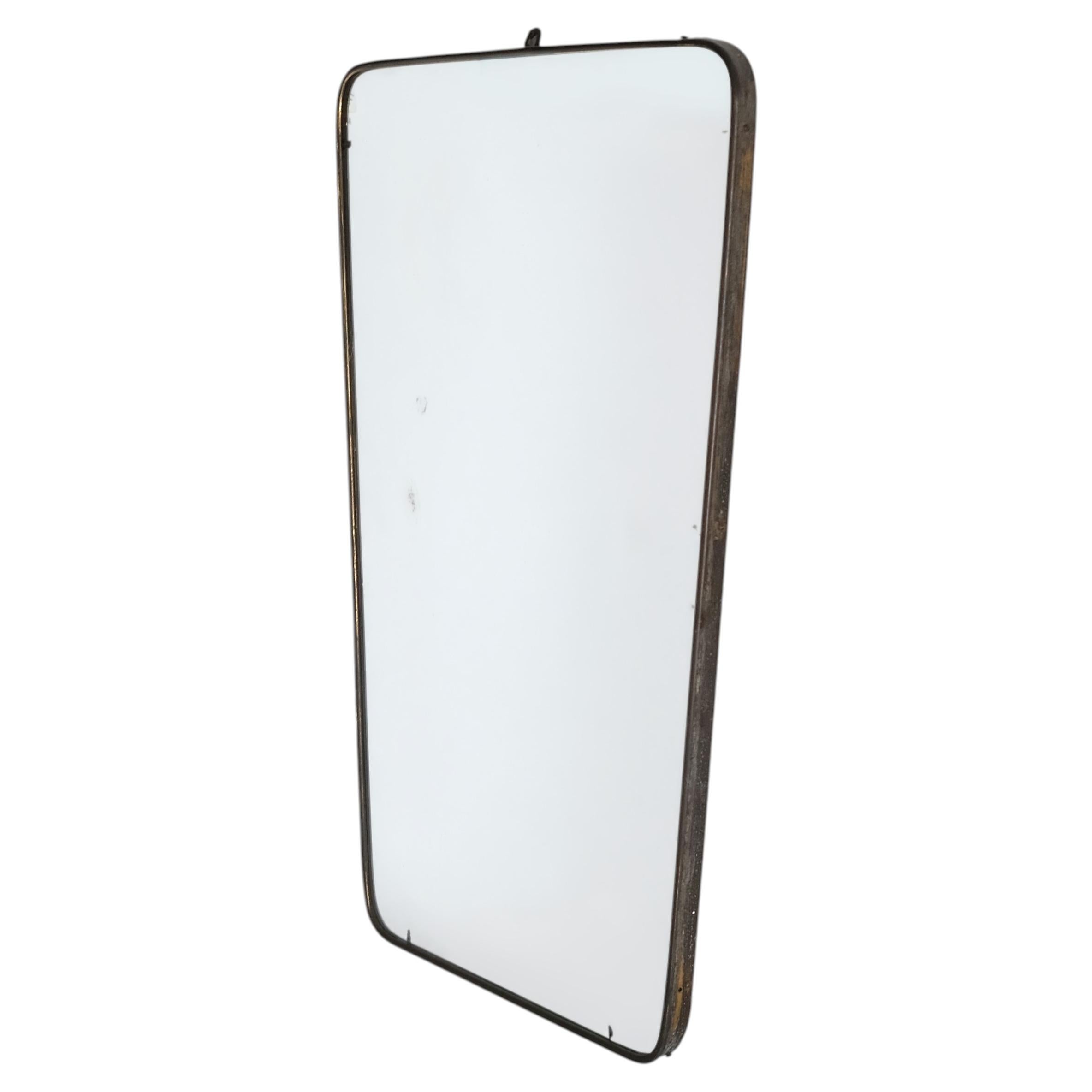 Italian 1950s Brass and Wood Mirror with Mirrored Glass