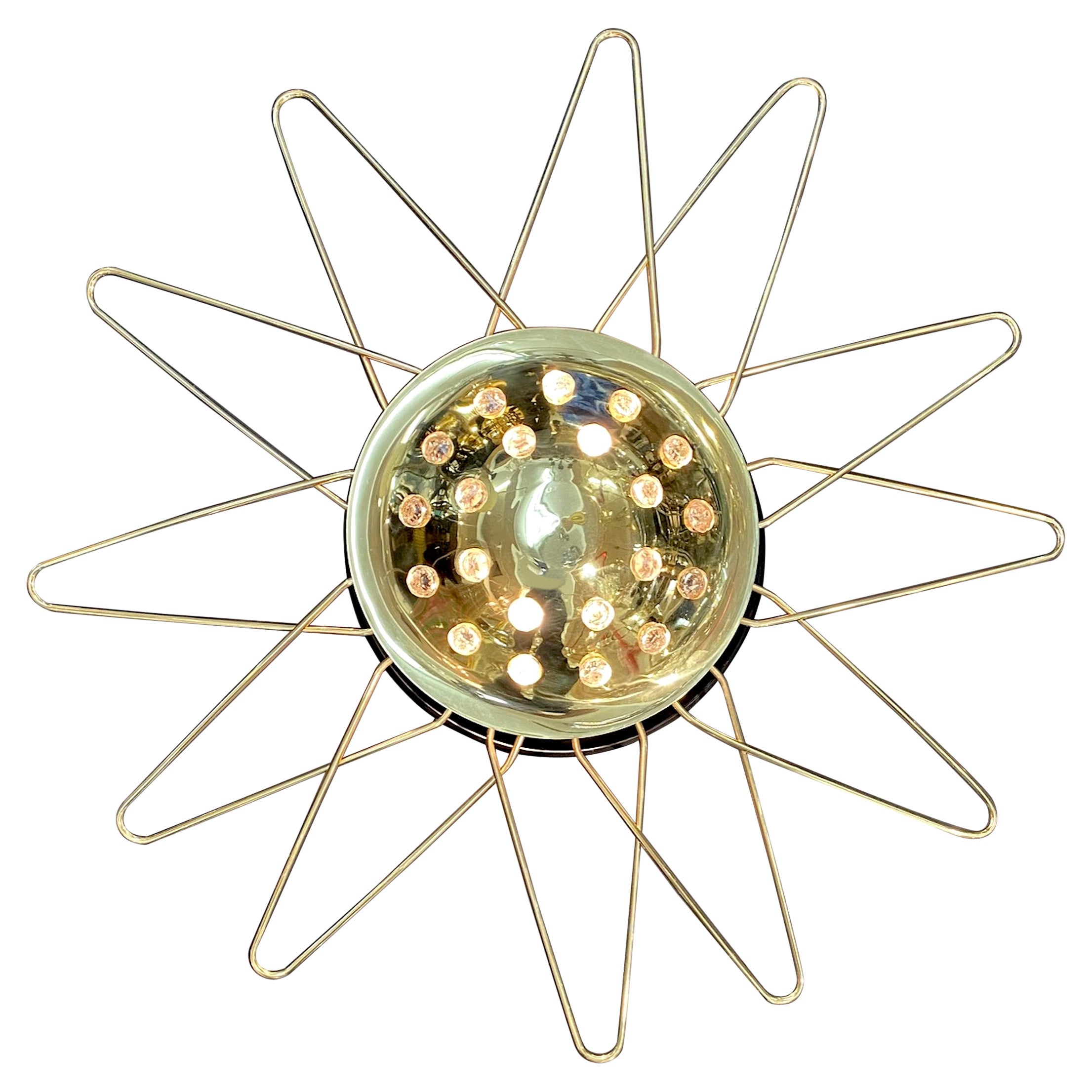 Italian 1950s Brass 
Enamel Ceiling or Wall Mount Atomic Light