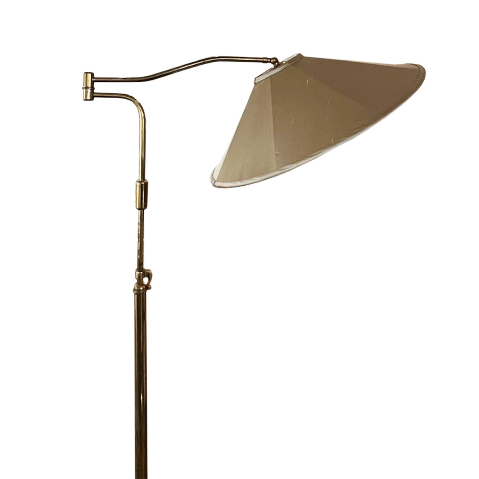 This is an unusual floorlamp with a very decorative marble base - take a look at all our pictures. 

The height of the lamp and the angle of the arm are fully adjustable. 

Pictured with one of our beposke silk shades - sold separately. Please ask