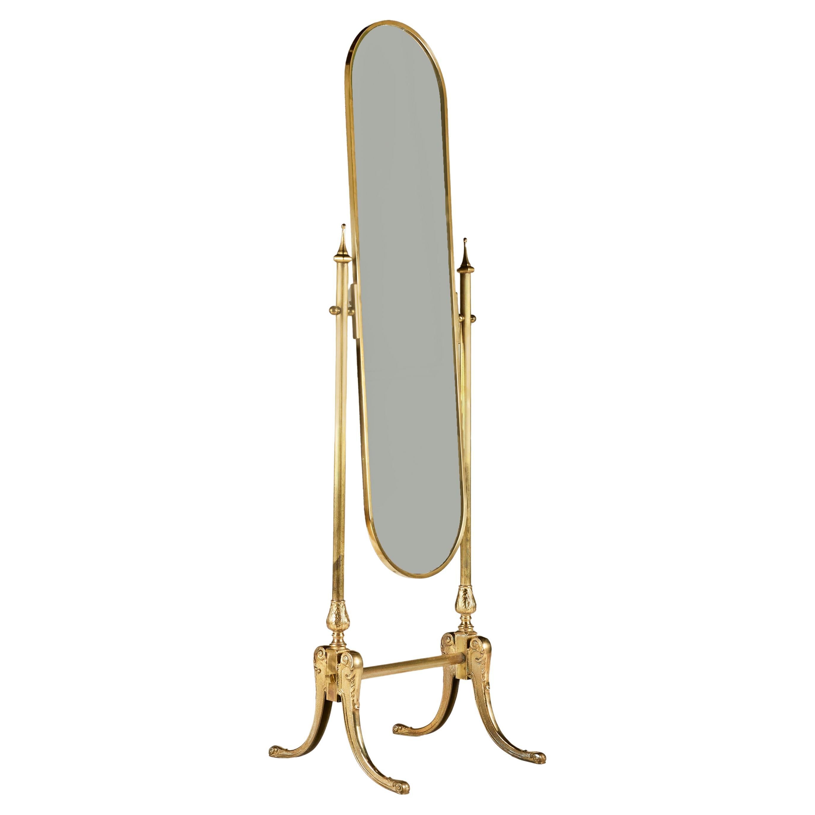 Italian 1950s brass free-standing mirror with splayed legs