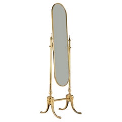 Italian 1950s brass free-standing mirror with splayed legs