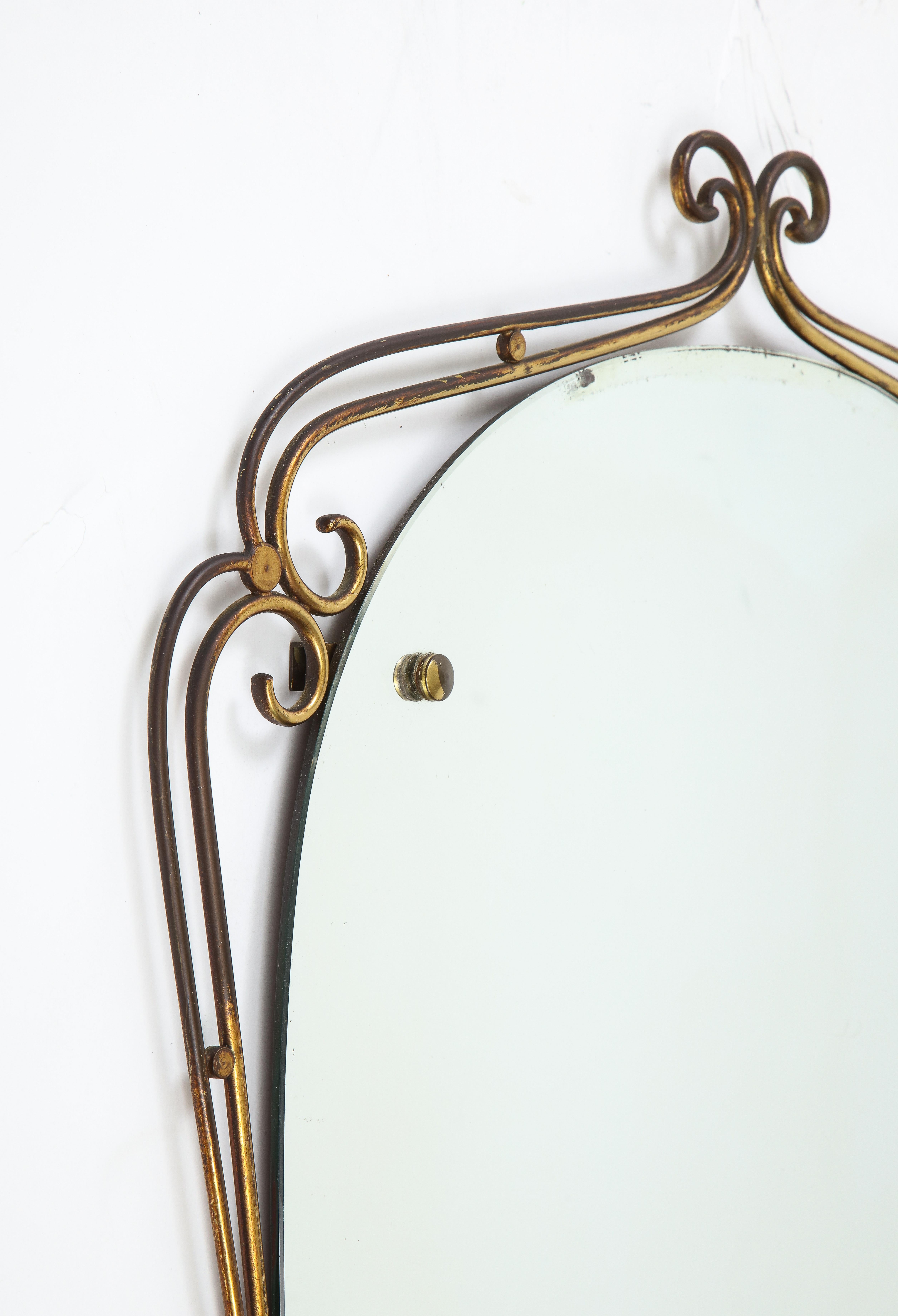 Italian 1950's Brass Scrolled Mirror For Sale 5