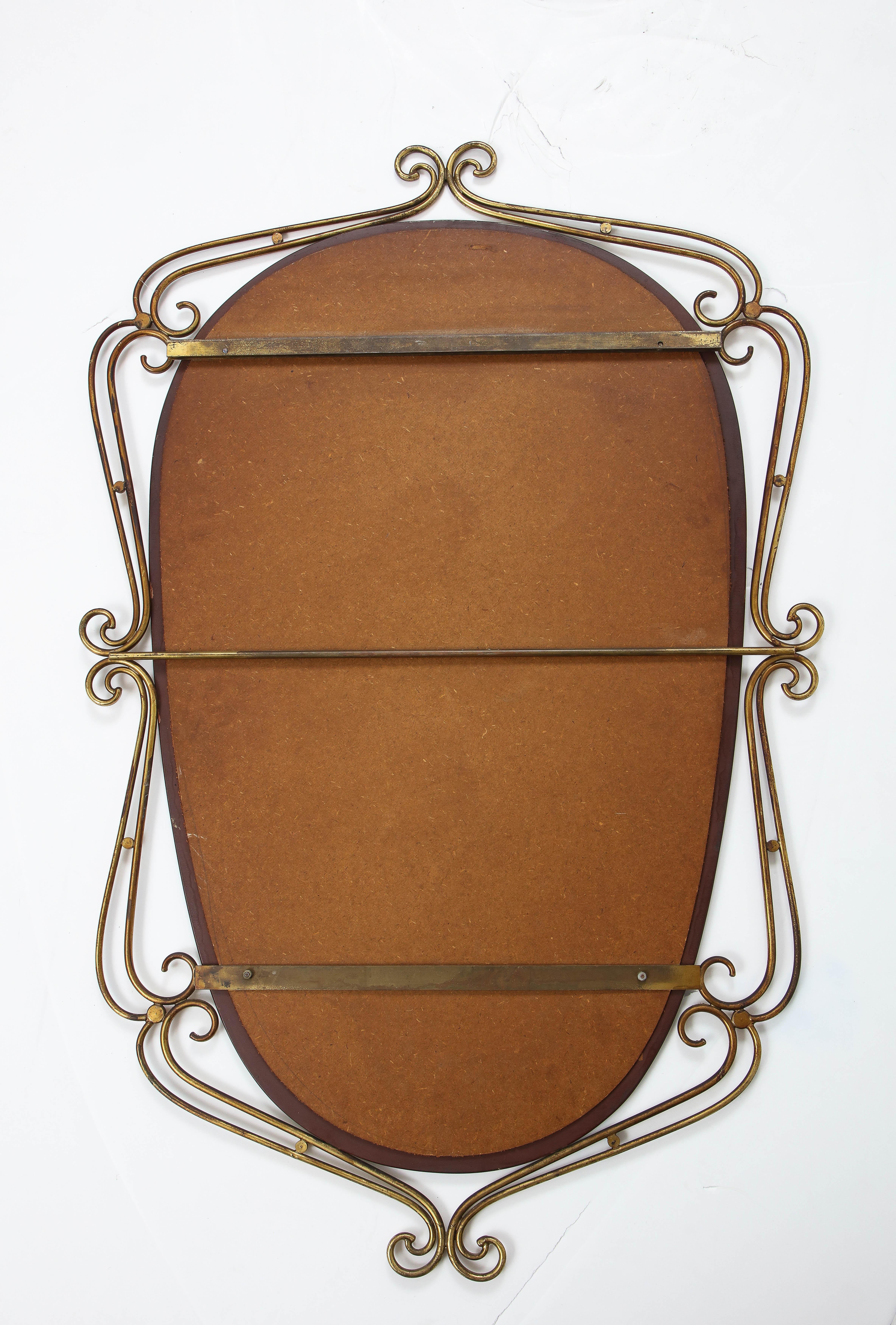 Italian 1950's Brass Scrolled Mirror For Sale 6