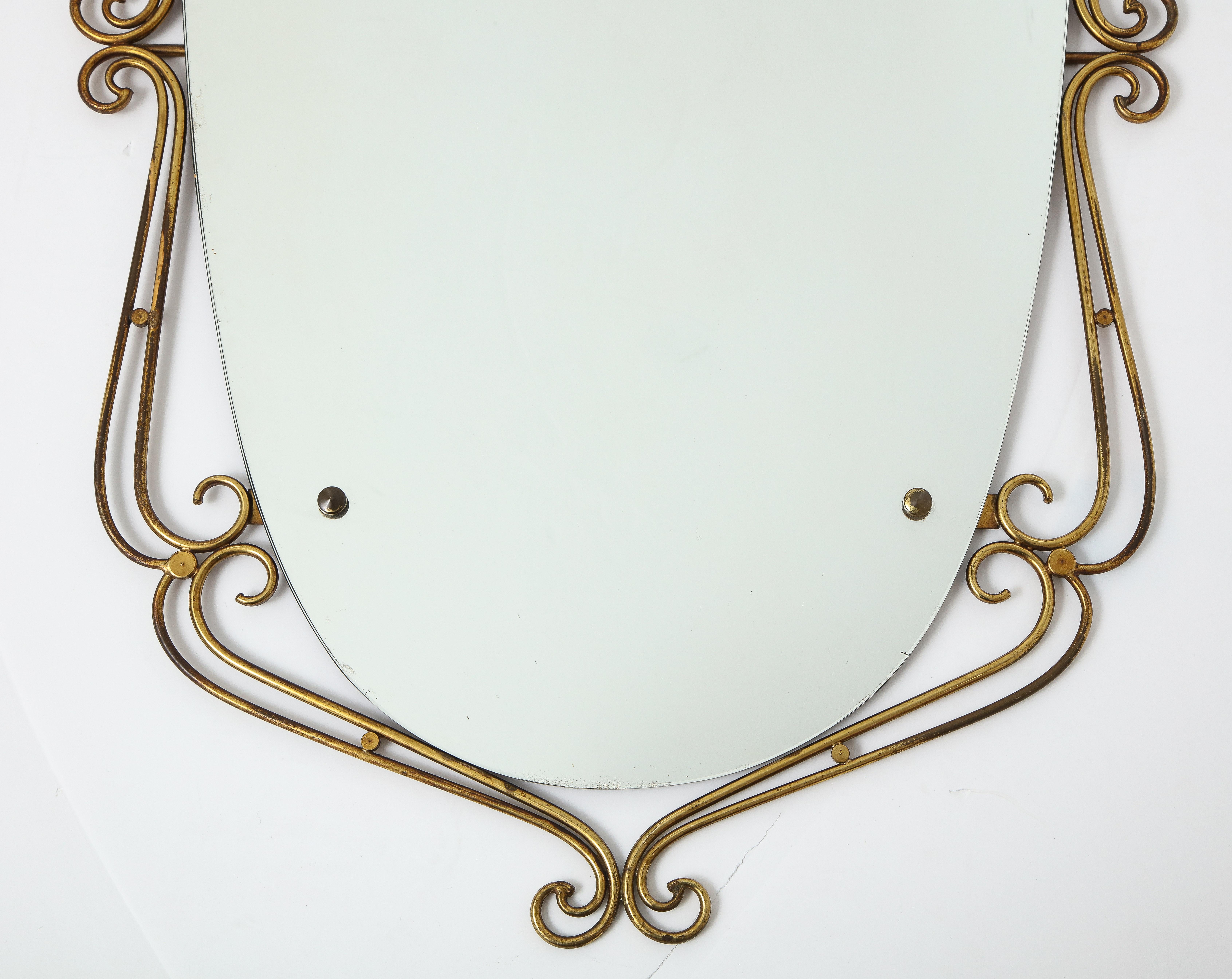 Mid-Century Modern Italian 1950's Brass Scrolled Mirror For Sale