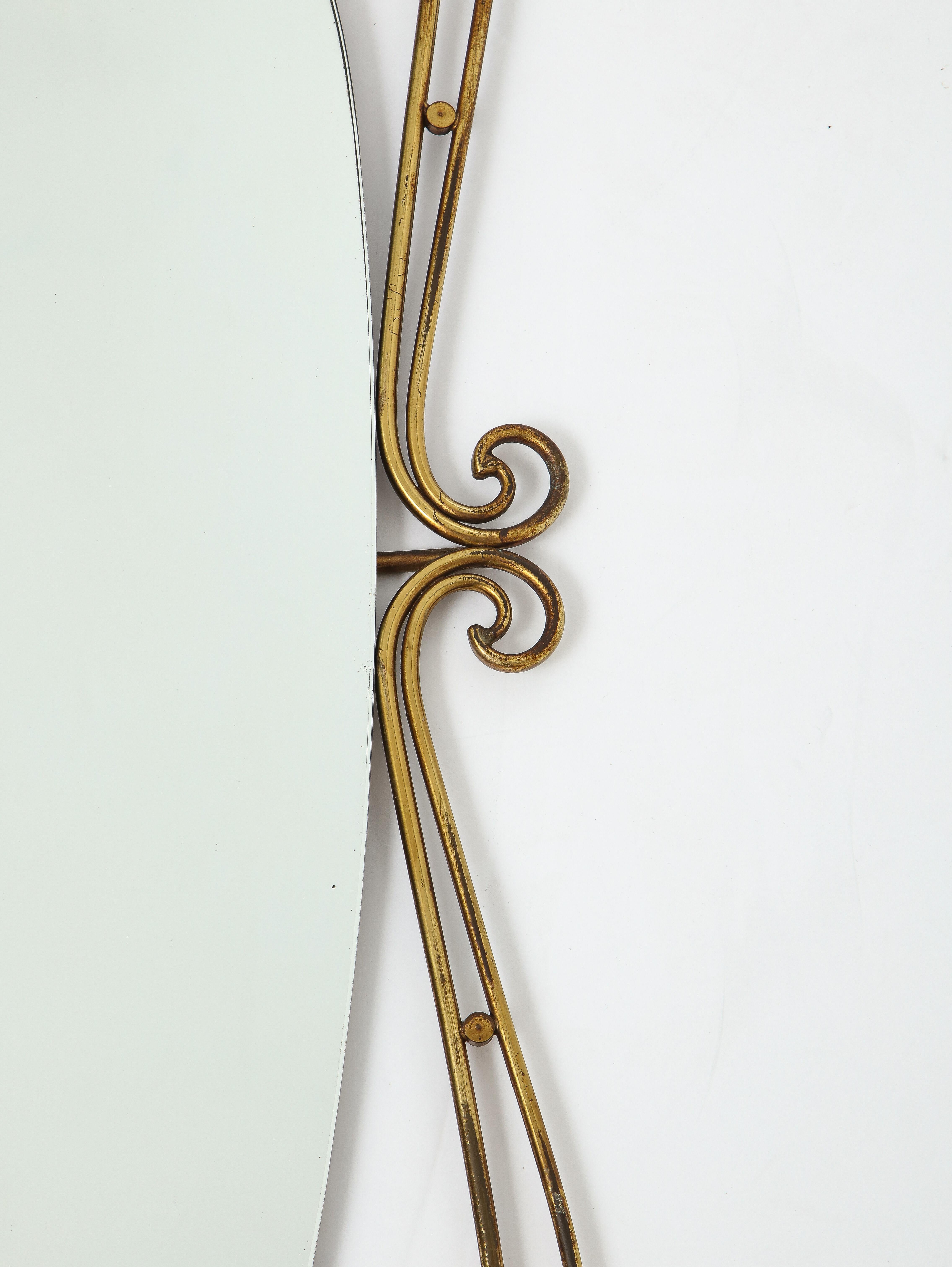 Italian 1950's Brass Scrolled Mirror In Good Condition For Sale In New York, NY