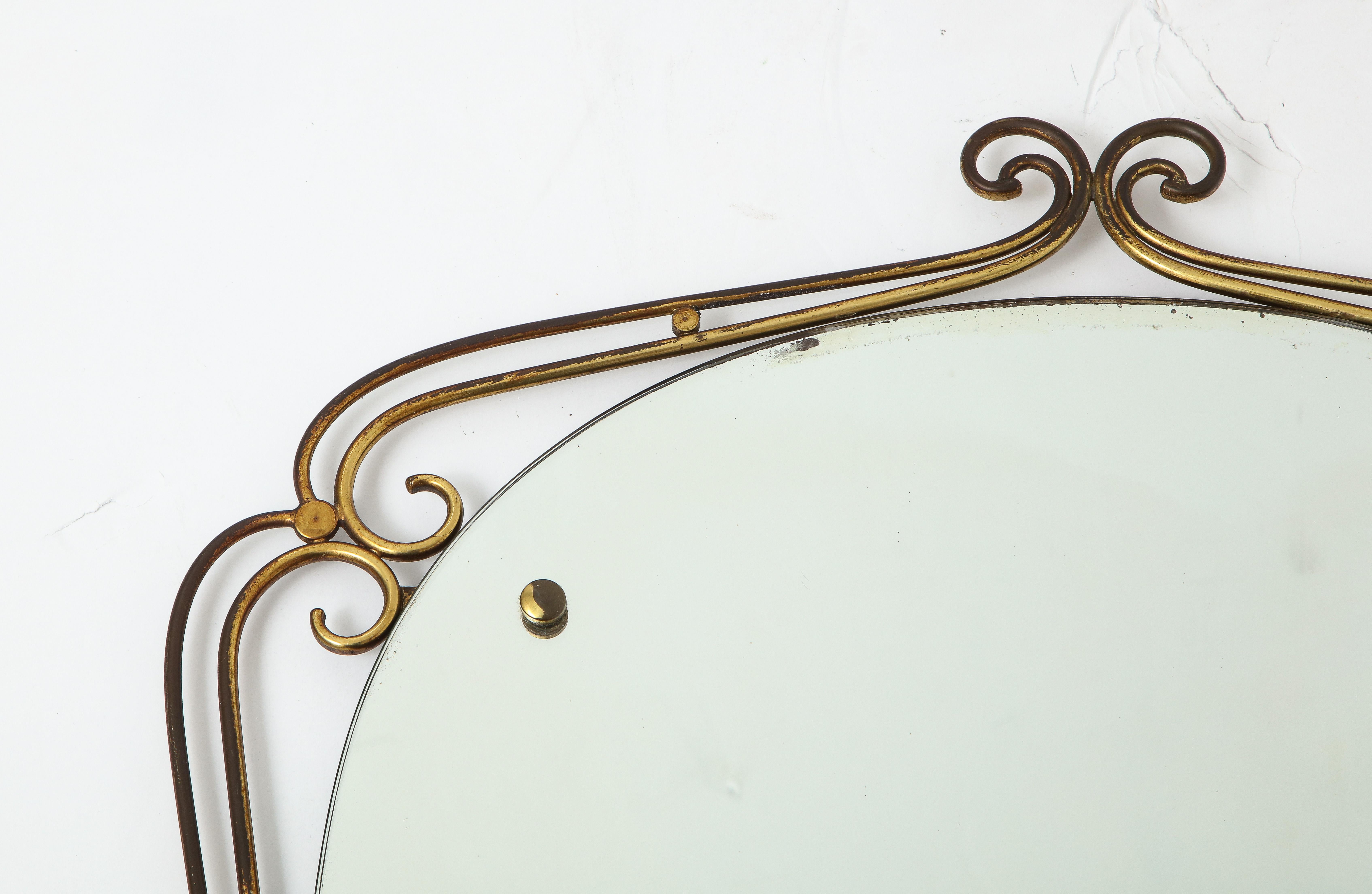 Italian 1950's Brass Scrolled Mirror For Sale 1