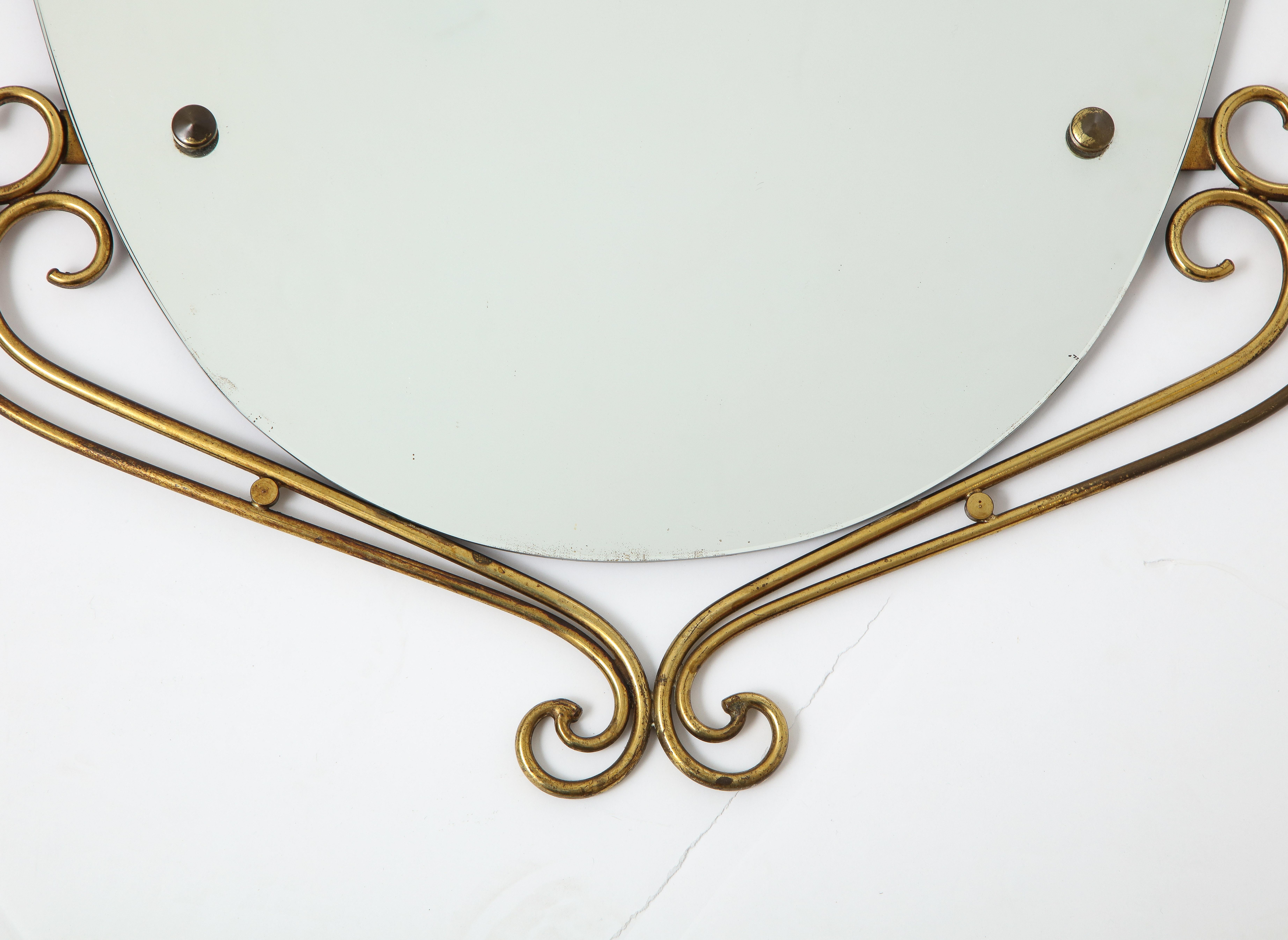 Italian 1950's Brass Scrolled Mirror For Sale 2
