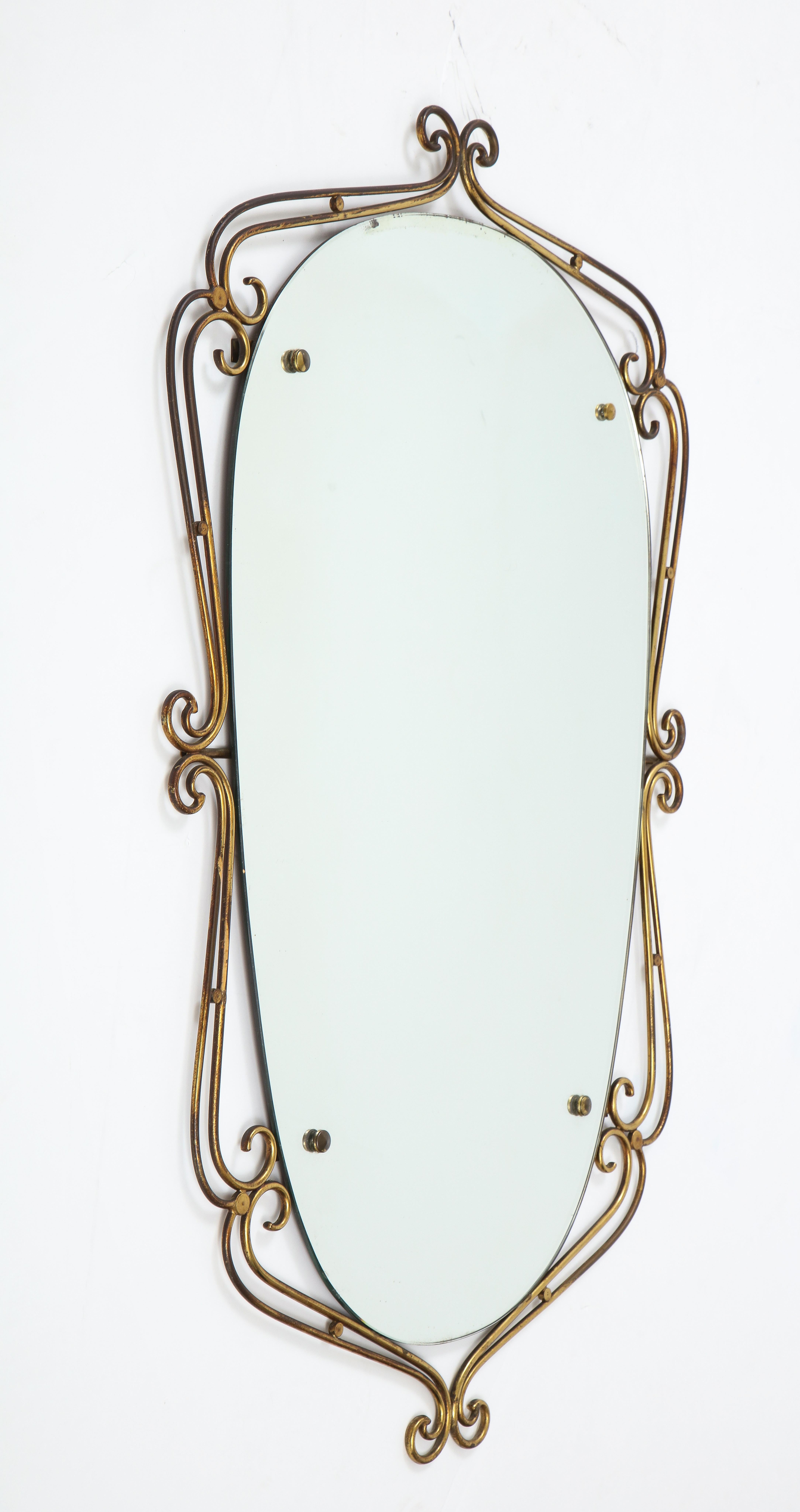 Italian 1950's Brass Scrolled Mirror For Sale 3