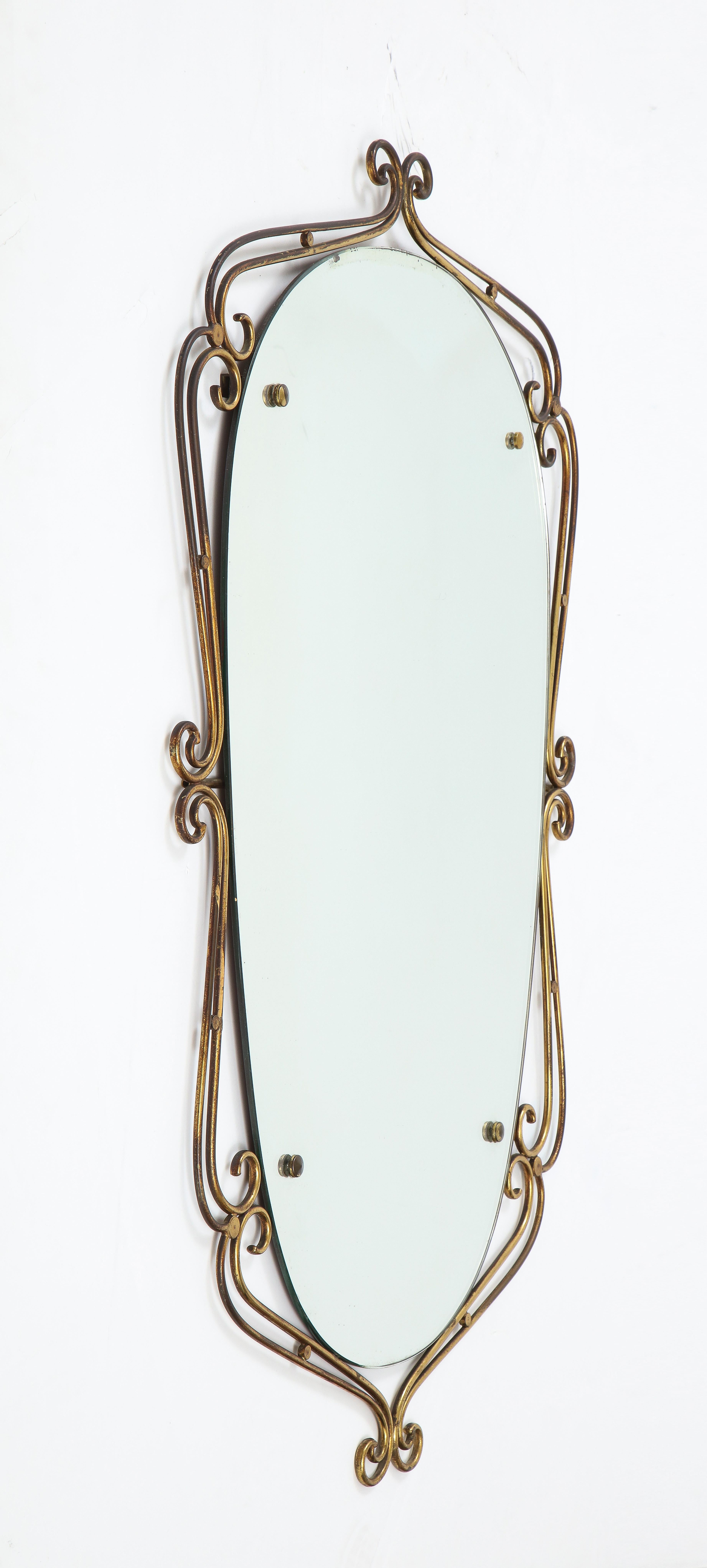 Italian 1950's Brass Scrolled Mirror For Sale 4