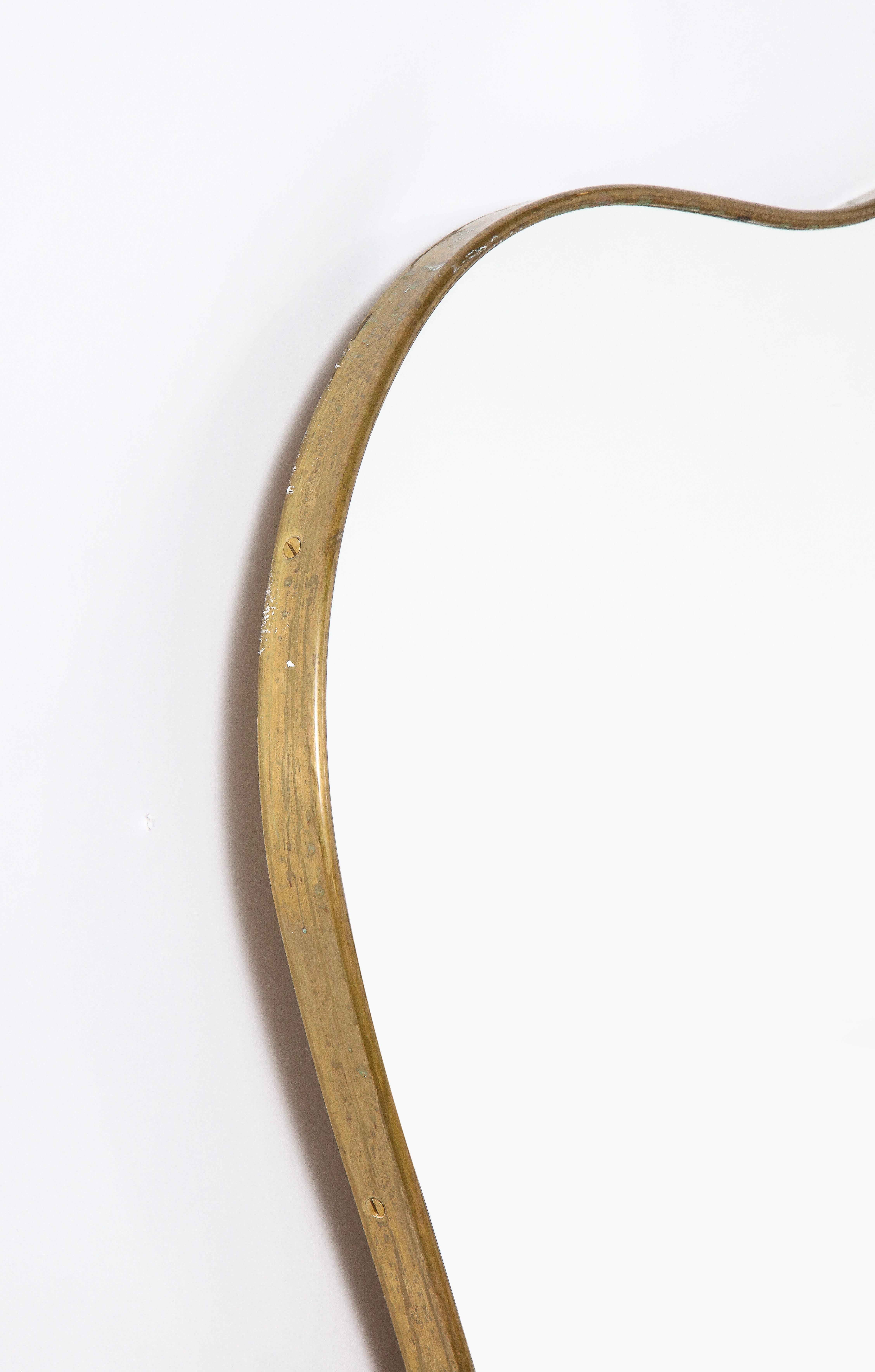 Mid-20th Century Italian 1950's Brass Shaped Wall Mirror, Att. Gio Ponti