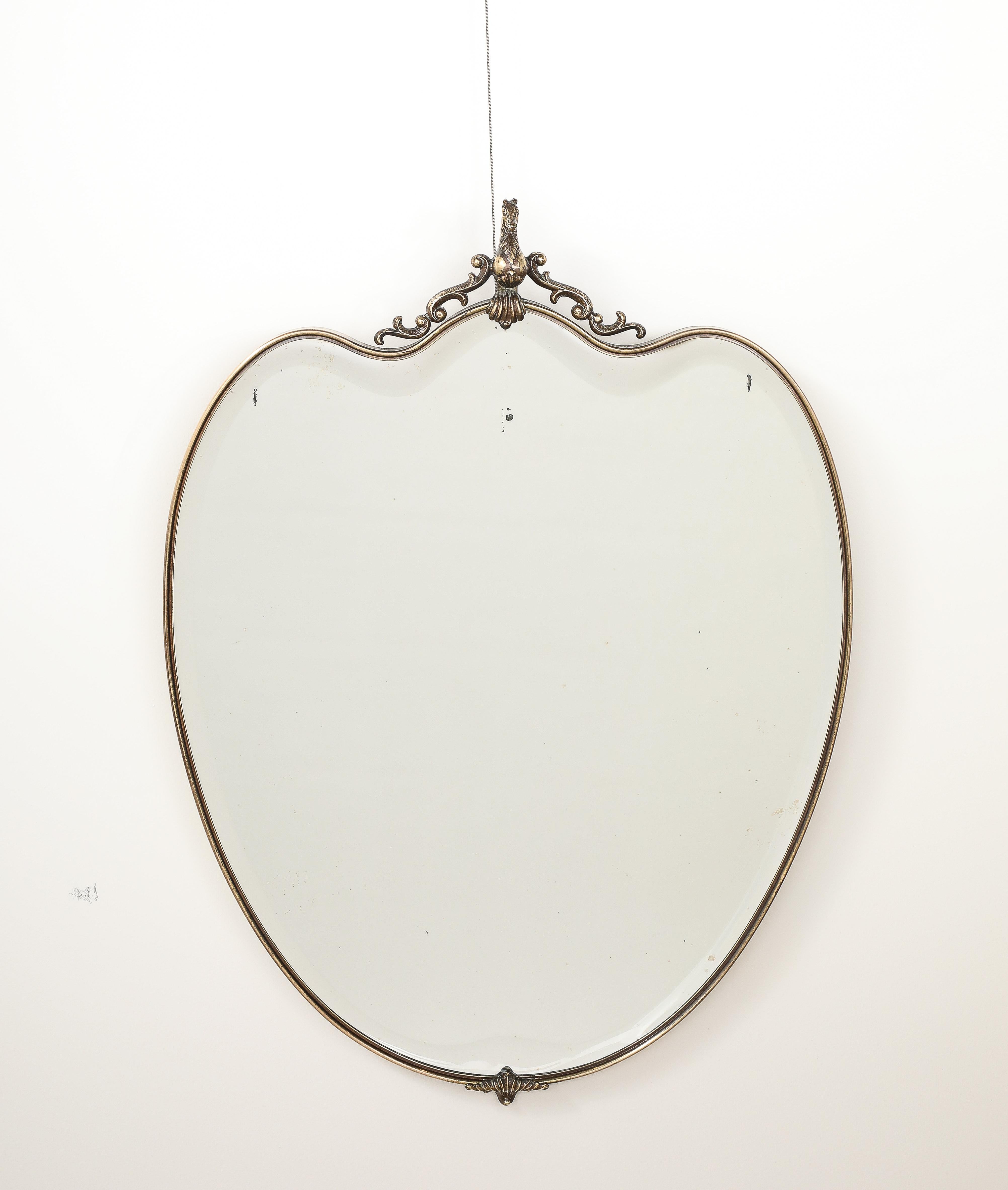 Italian 1950's Brass Shaped Wall Mirror with Horse Sculpture For Sale 5