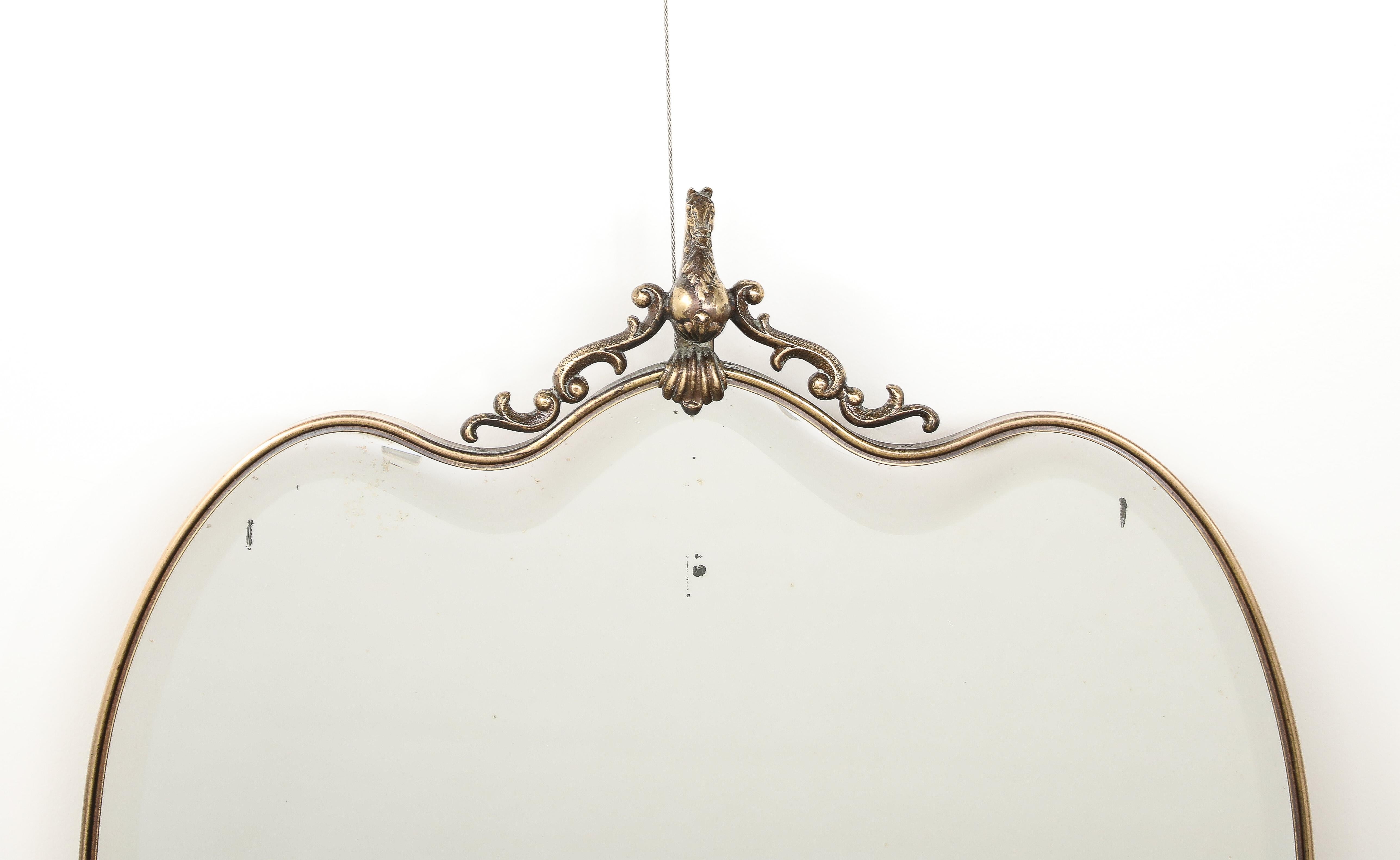 Italian 1950's Brass Shaped Wall Mirror with Horse Sculpture For Sale 6