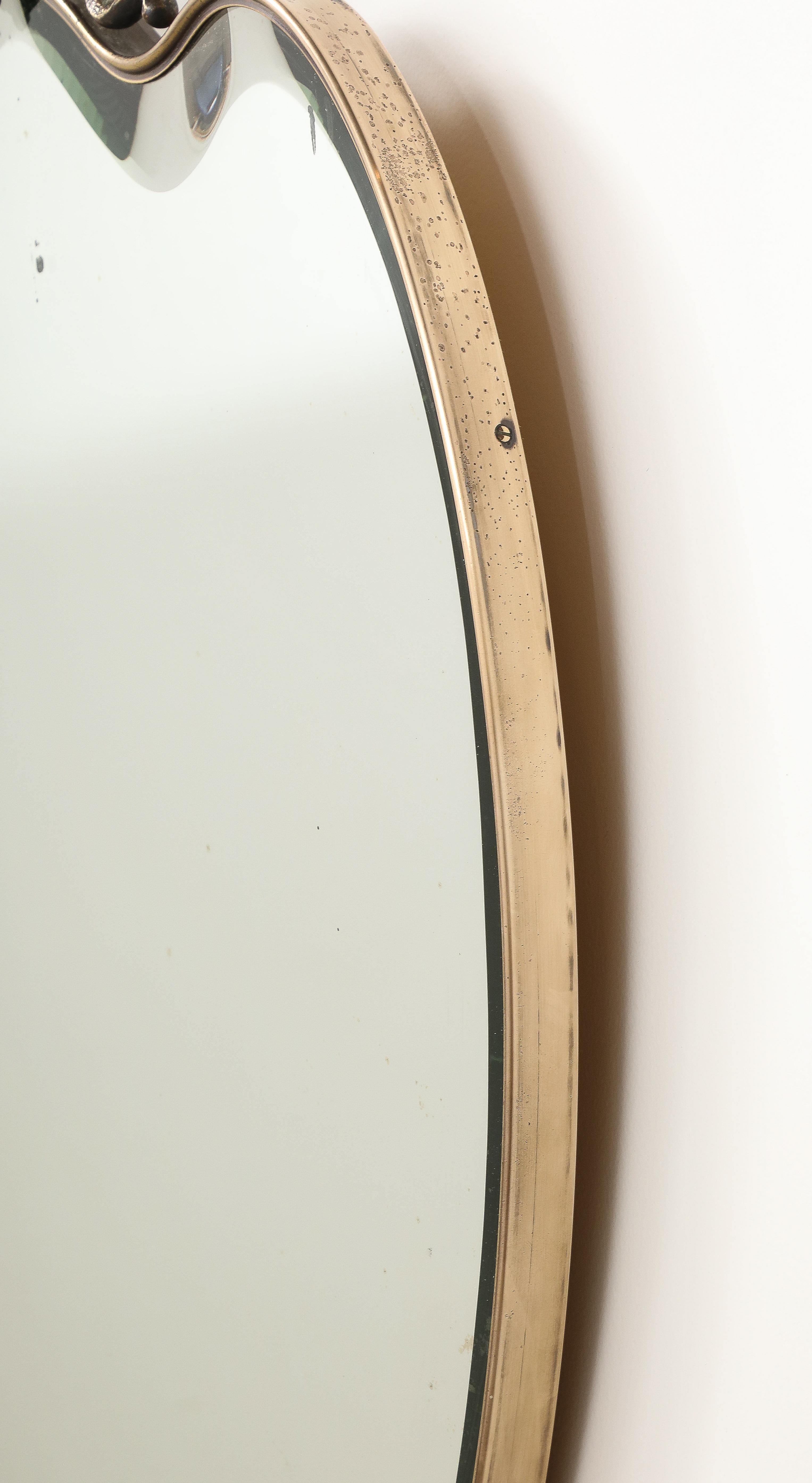 Mid-20th Century Italian 1950's Brass Shaped Wall Mirror with Horse Sculpture For Sale