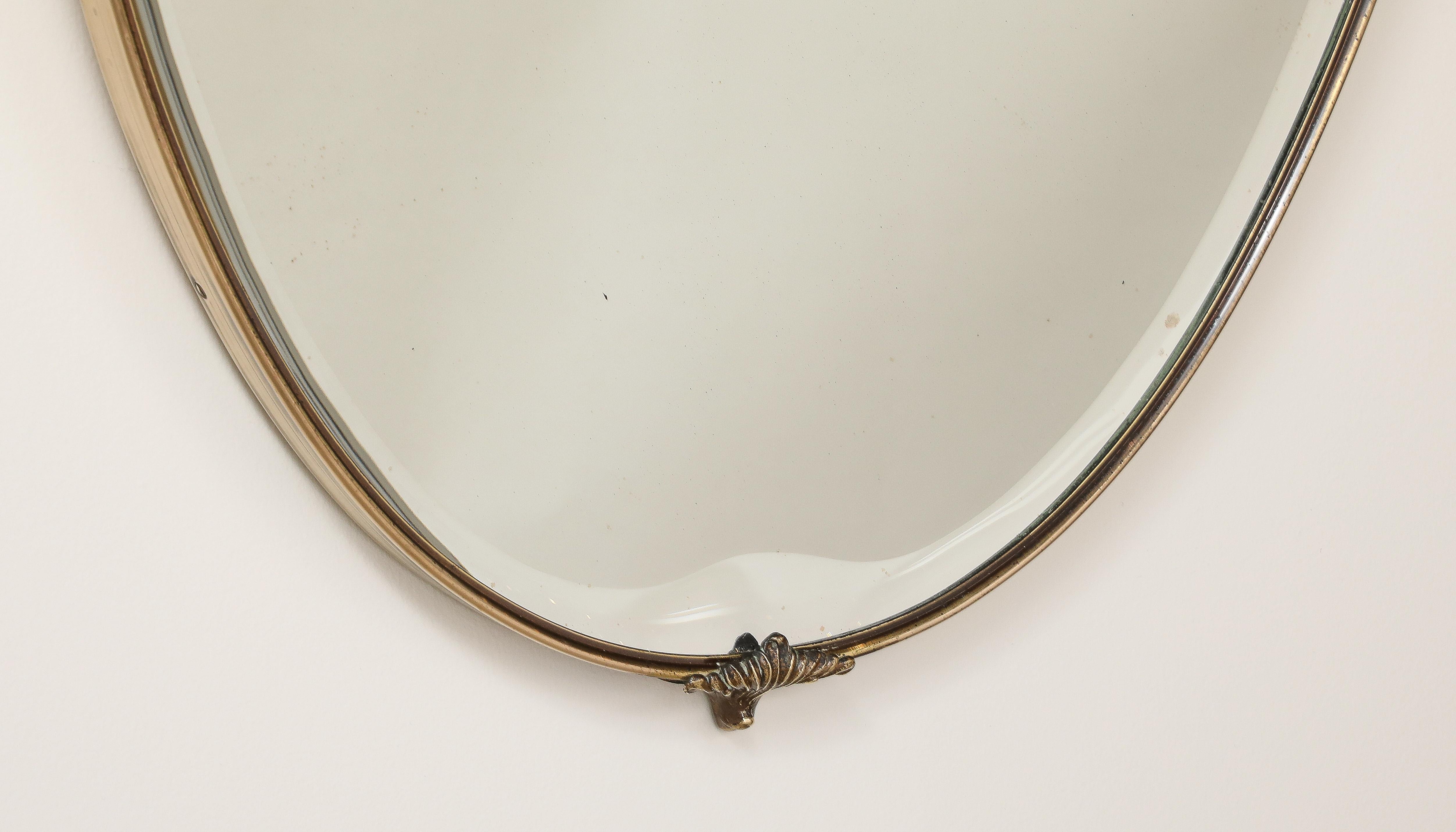 Italian 1950's Brass Shaped Wall Mirror with Horse Sculpture For Sale 4