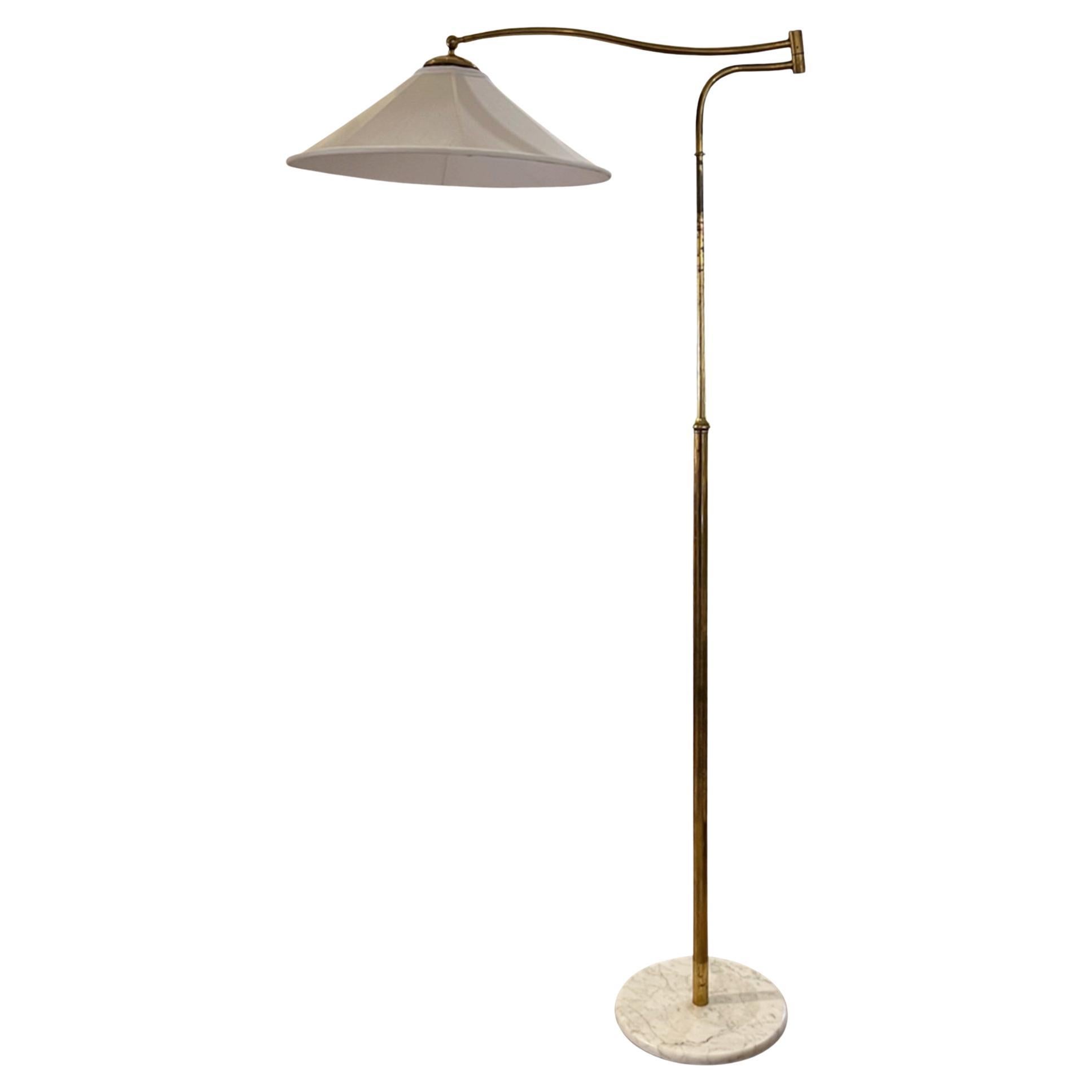 Italian 1950s Brass Swing Arm Floor Lamp With Marble Base