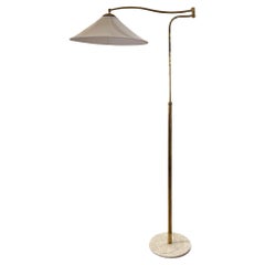 Italian 1950s Brass Swing Arm Floor Lamp With Marble Base