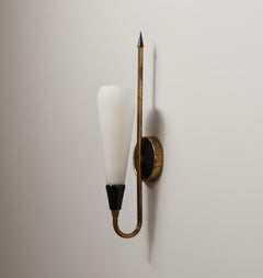 Italian 1950s Brass Wall Sconce with Opaline Glass Cone Shade