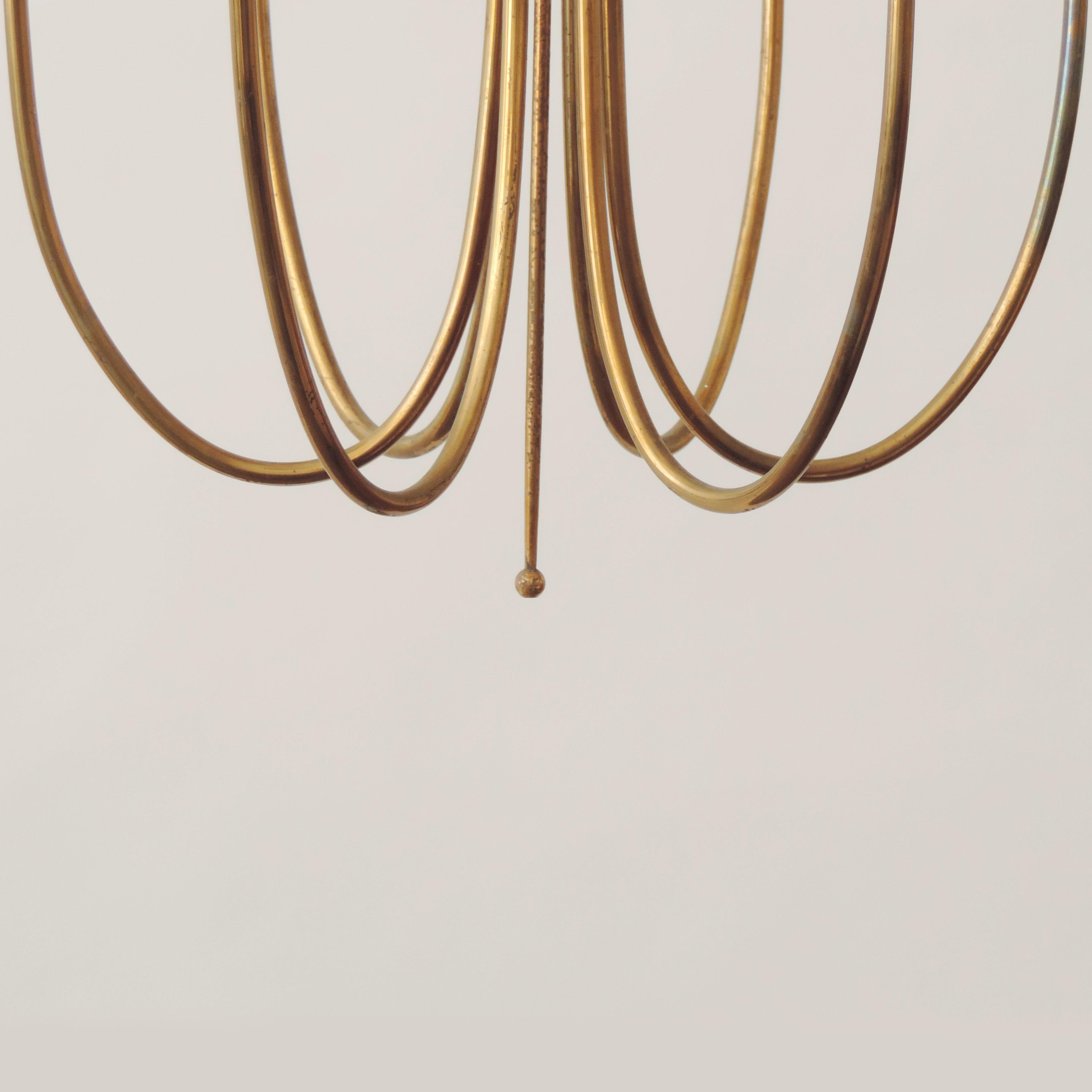 Italian 1950s ceiling lamp in brass.