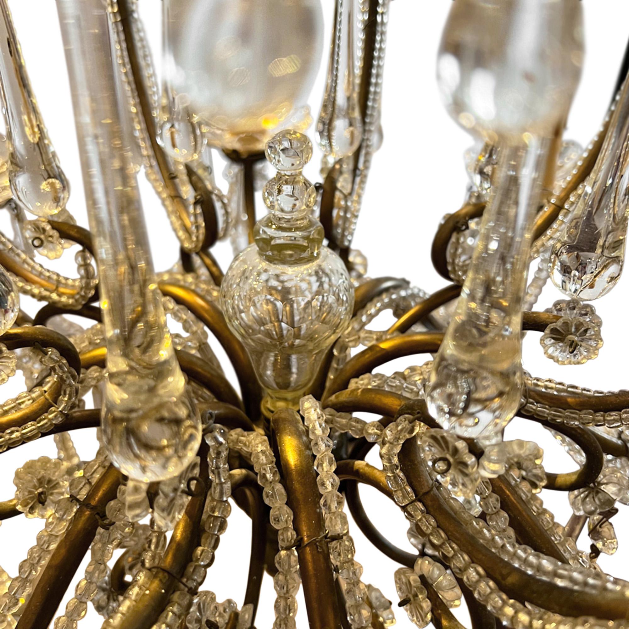 Metal Italian 1950s Chandelier with Large Tear Drops For Sale
