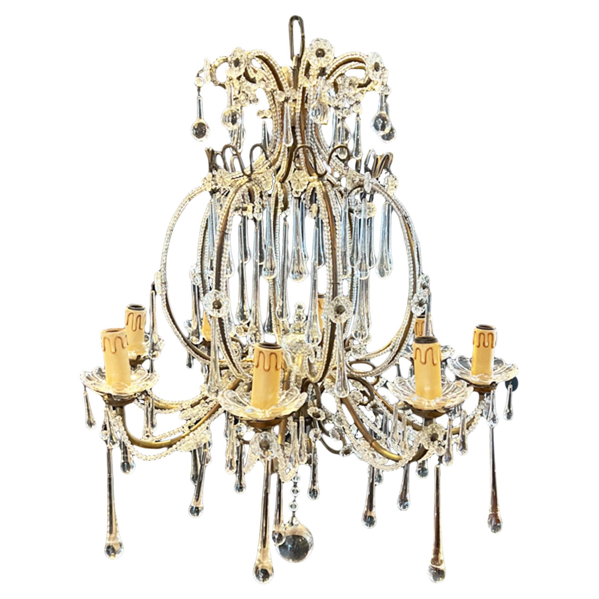 Italian 1950s Chandelier with Large Tear Drops For Sale