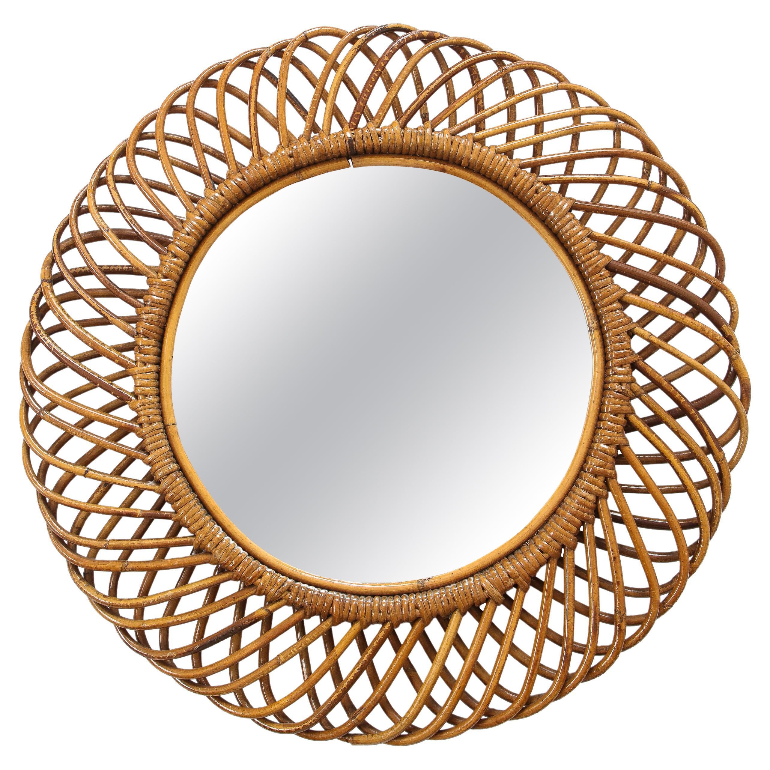 Italian 1950's Circular Bamboo Wall Mirror