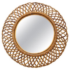 Italian 1950's Circular Bamboo Wall Mirror