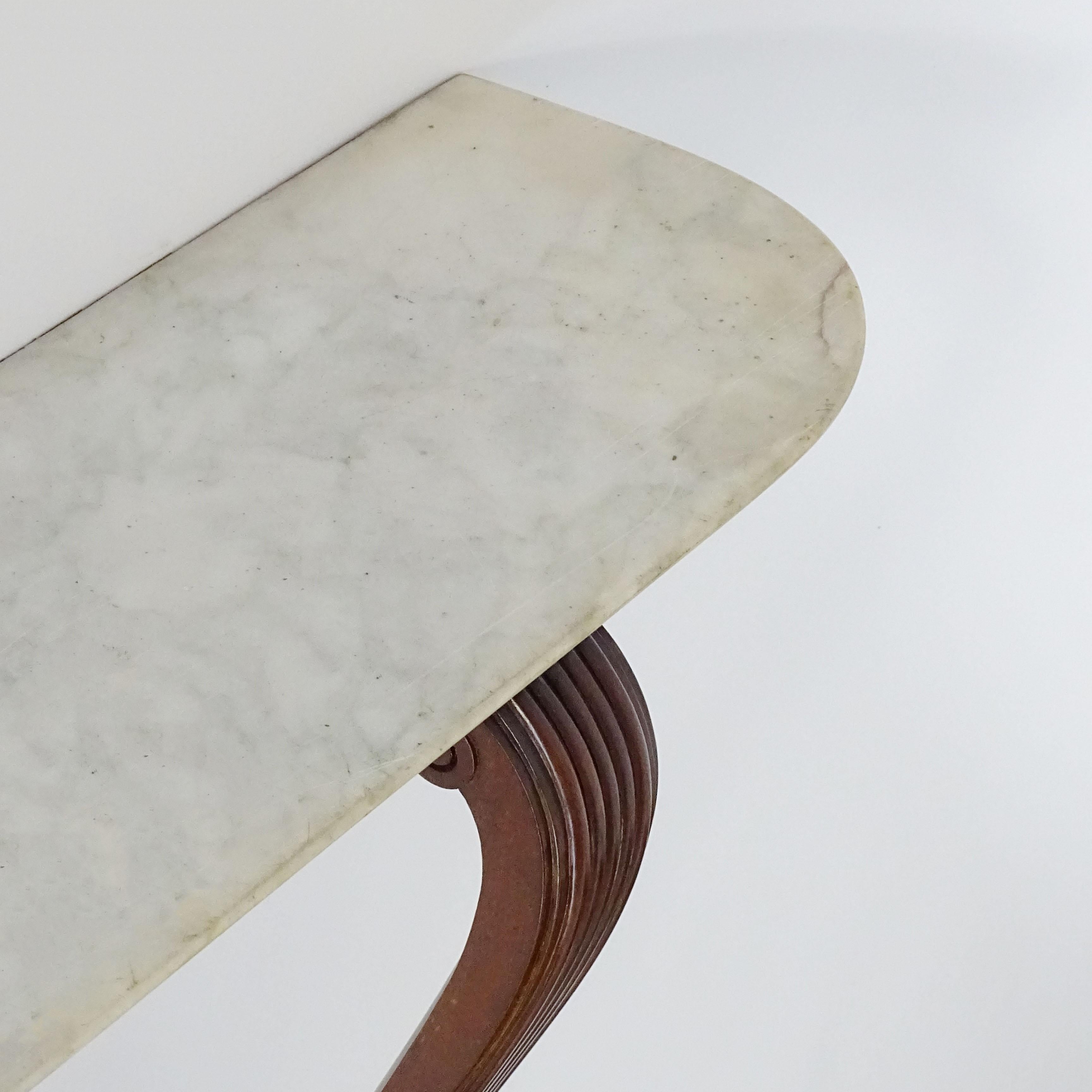 Mid-Century Modern Italian 1950s Classical wall console in marble, wood and brass For Sale