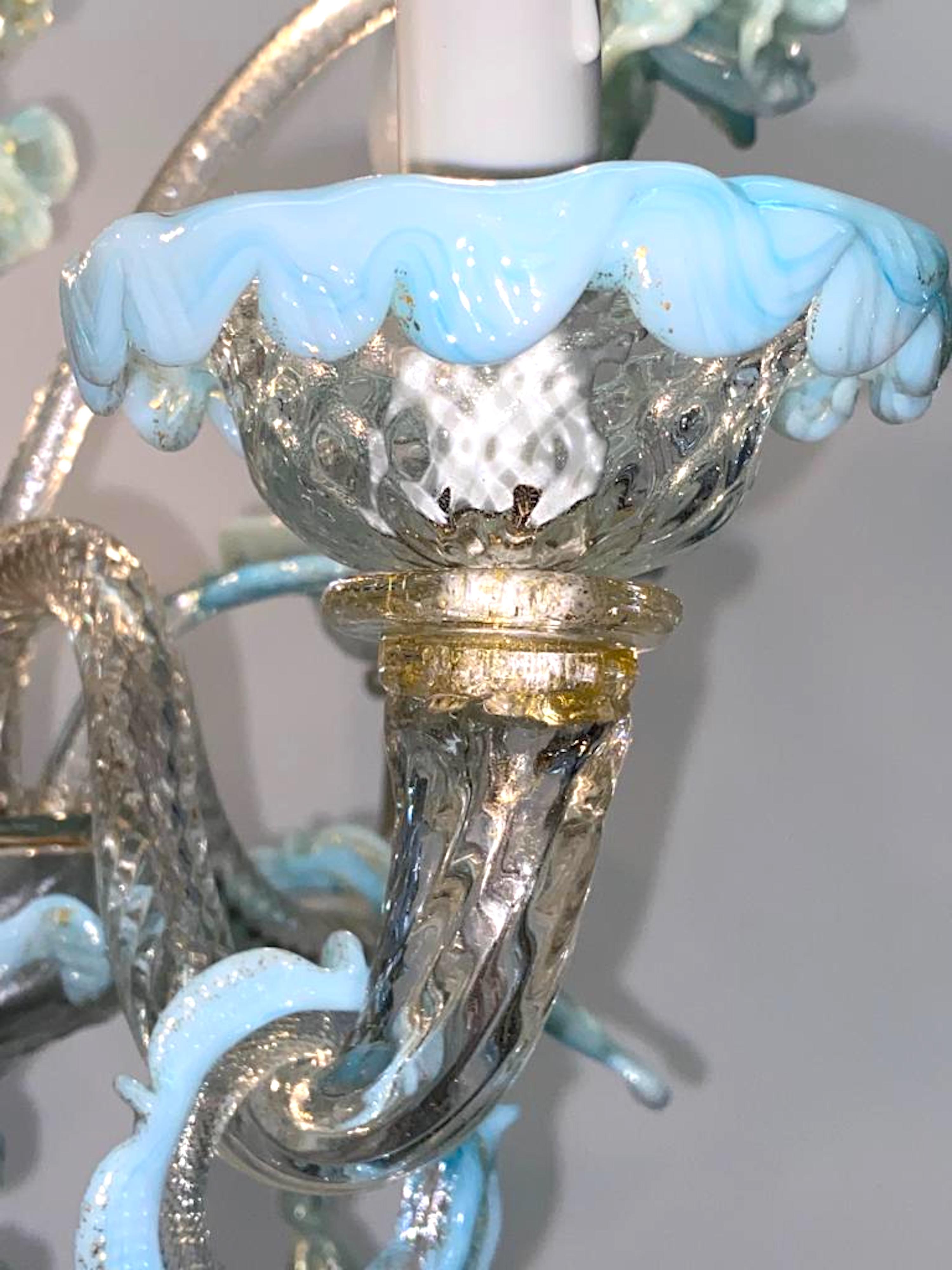 Italian 1950s Clear & Light Blue Venetian Glass Petit Chandelier 4