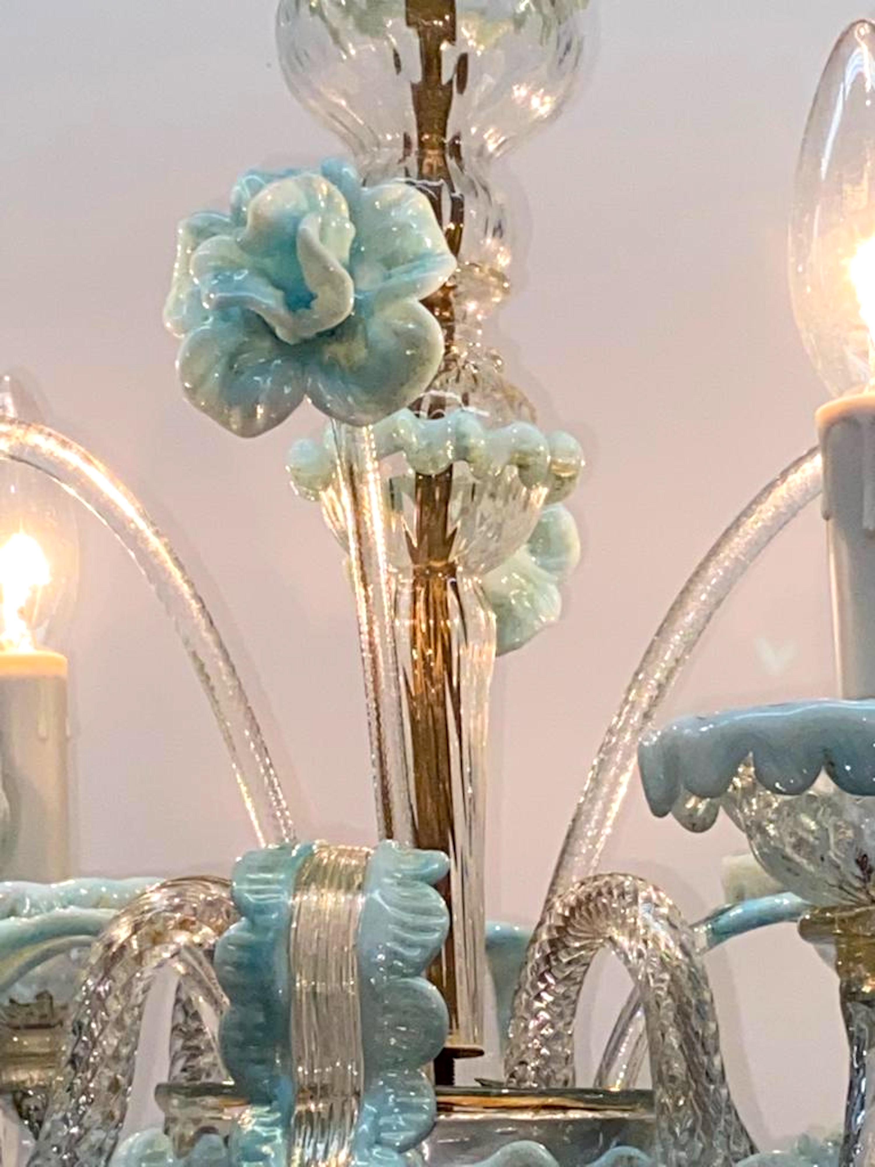 Italian 1950s Clear & Light Blue Venetian Glass Petit Chandelier 5