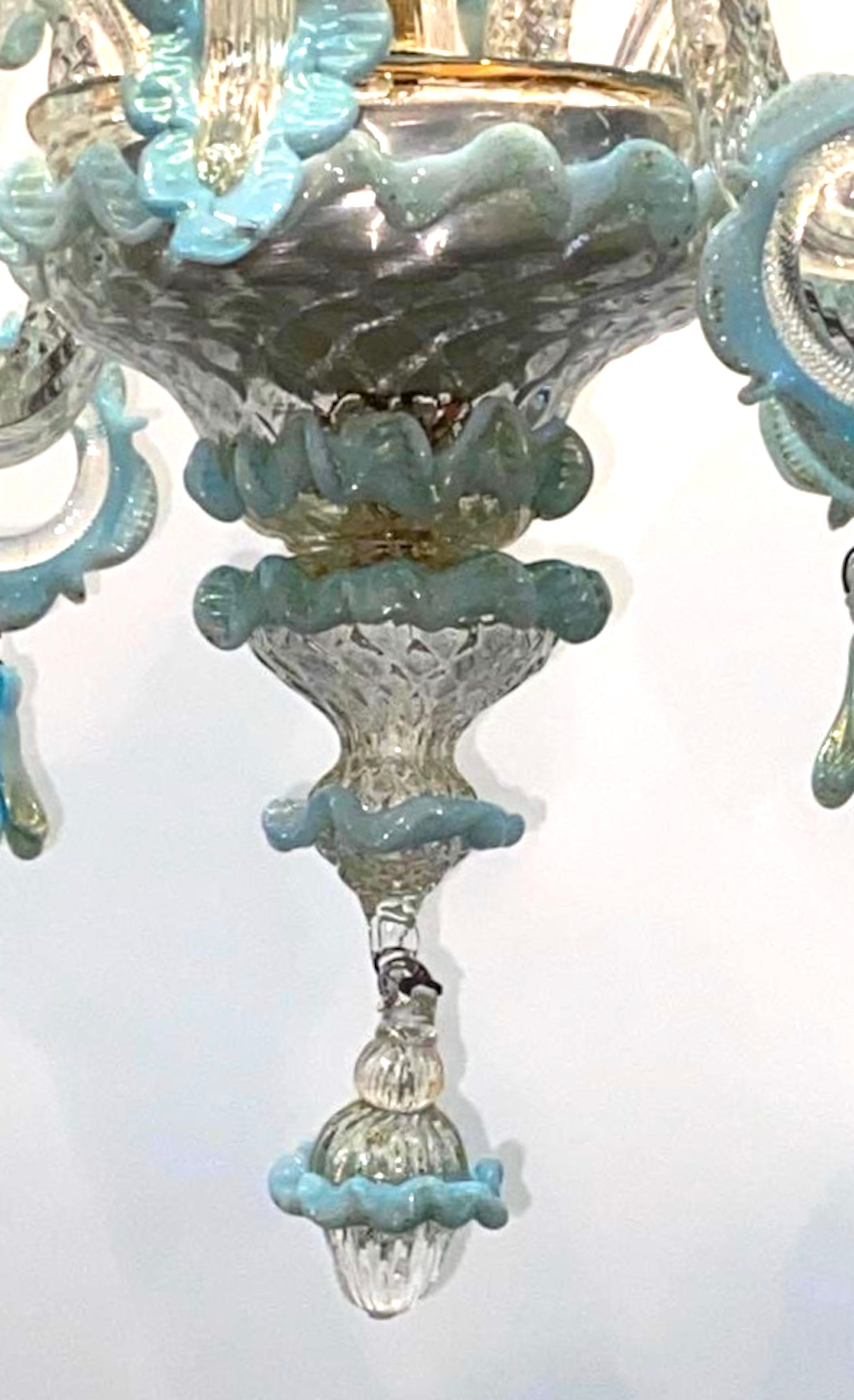 Italian 1950s Clear & Light Blue Venetian Glass Petit Chandelier 1