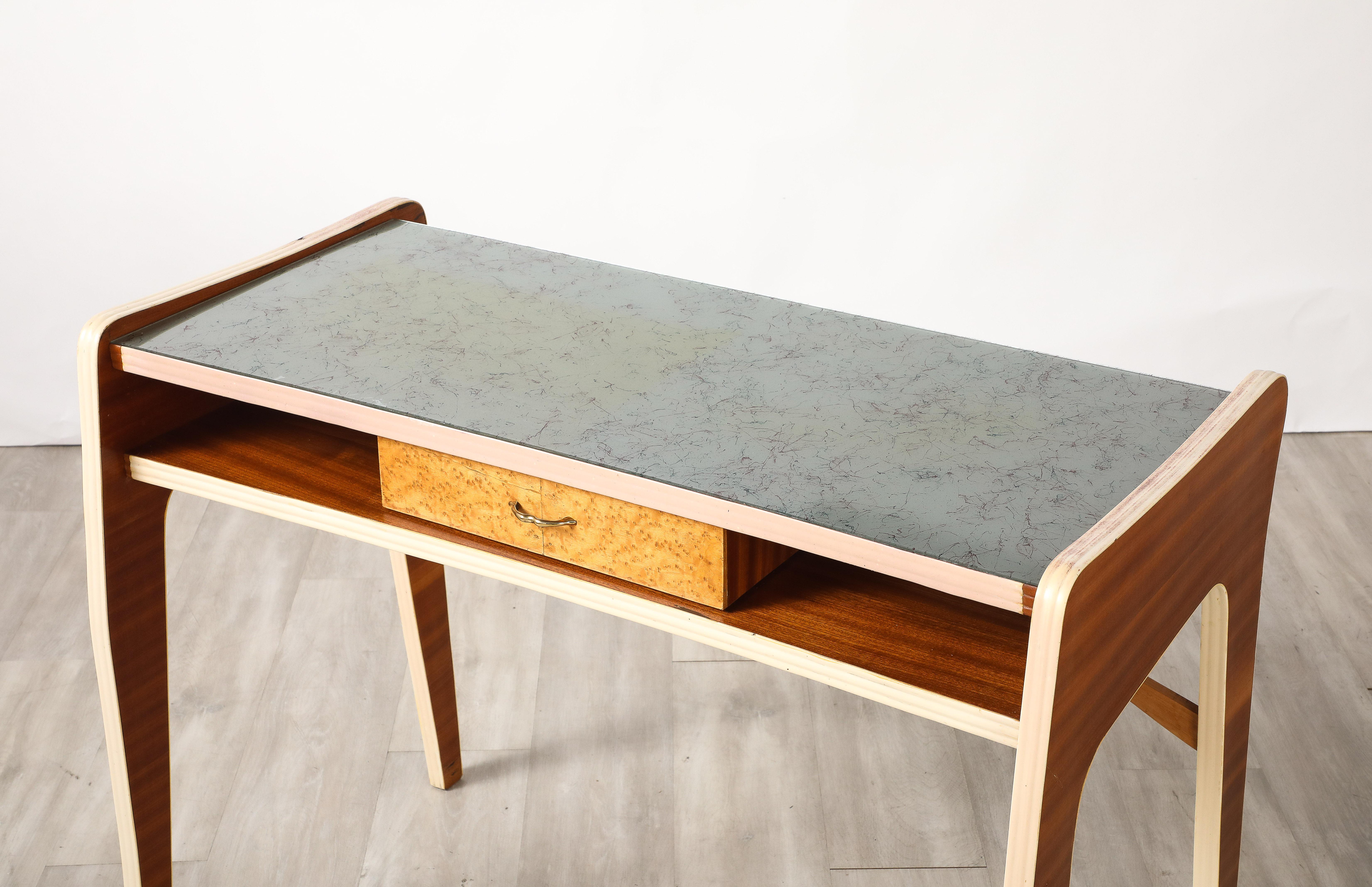 Italian 1950's Console or Vanity Table with Glass Top For Sale 3