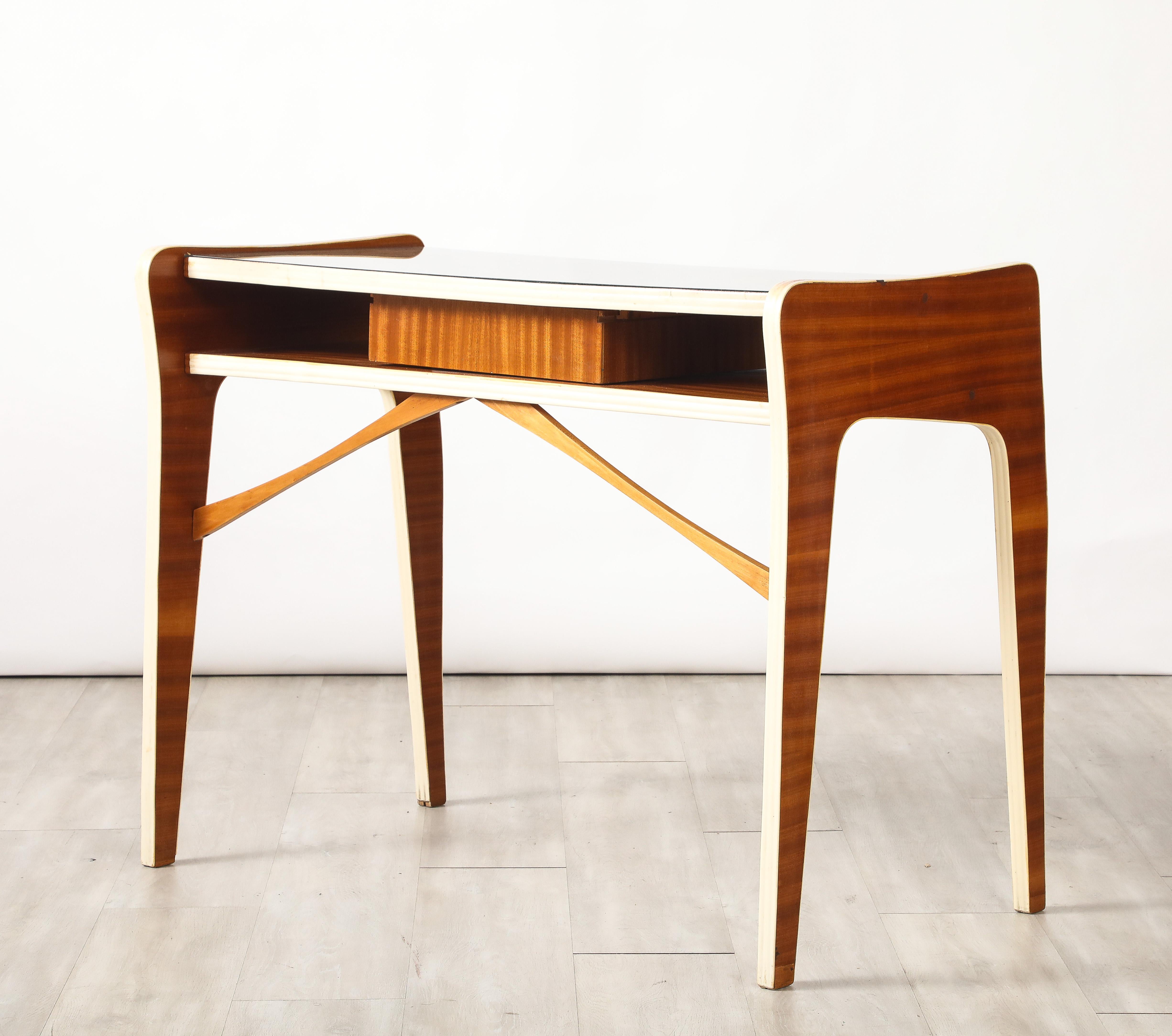 Italian 1950's Console or Vanity Table with Glass Top For Sale 6