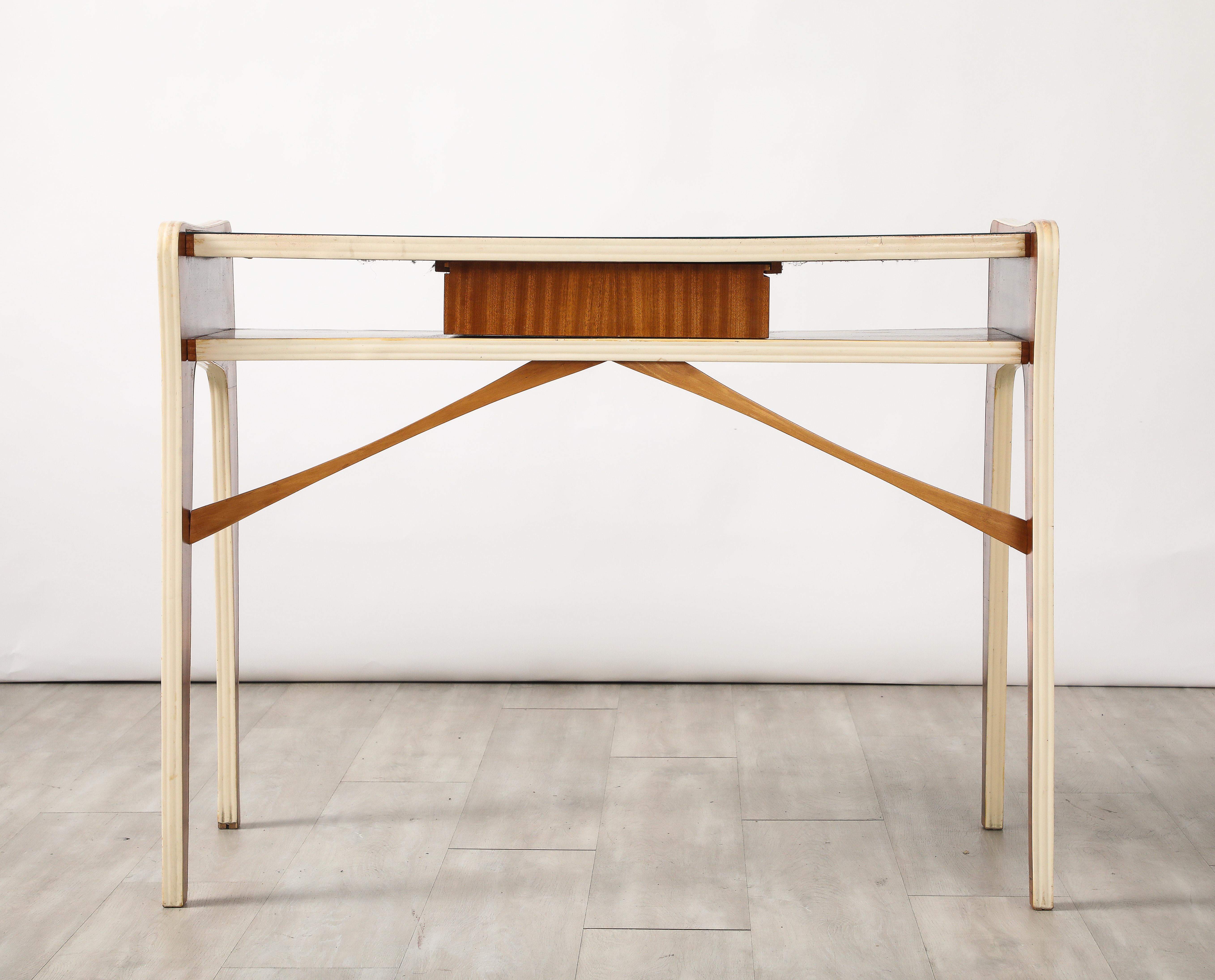 Italian 1950's Console or Vanity Table with Glass Top For Sale 7