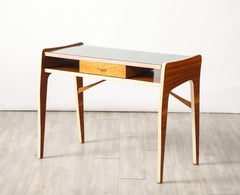 Italian 1950's Console or Vanity Table with Glass Top