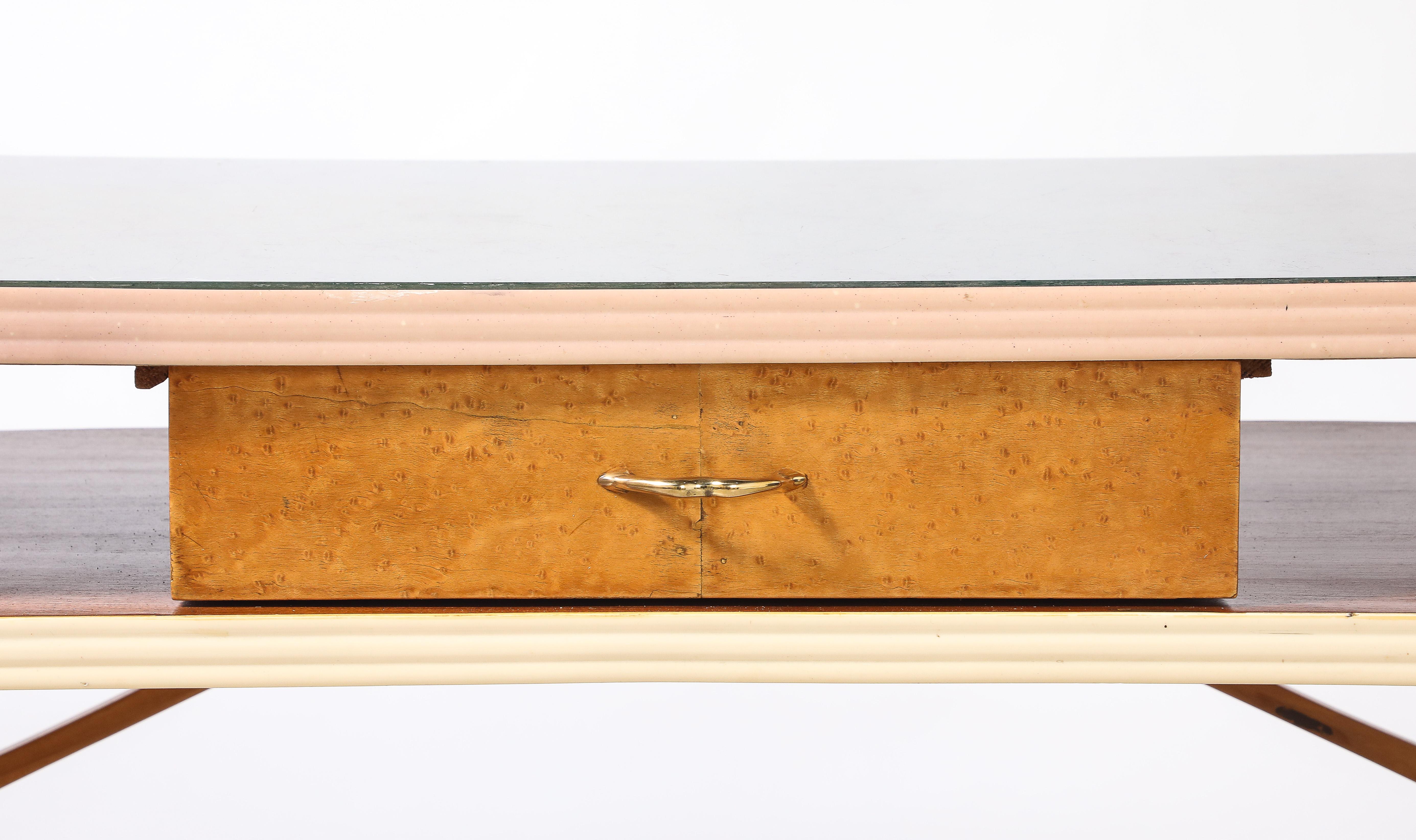 Italian 1950's Console or Vanity Table with Glass Top In Good Condition For Sale In New York, NY