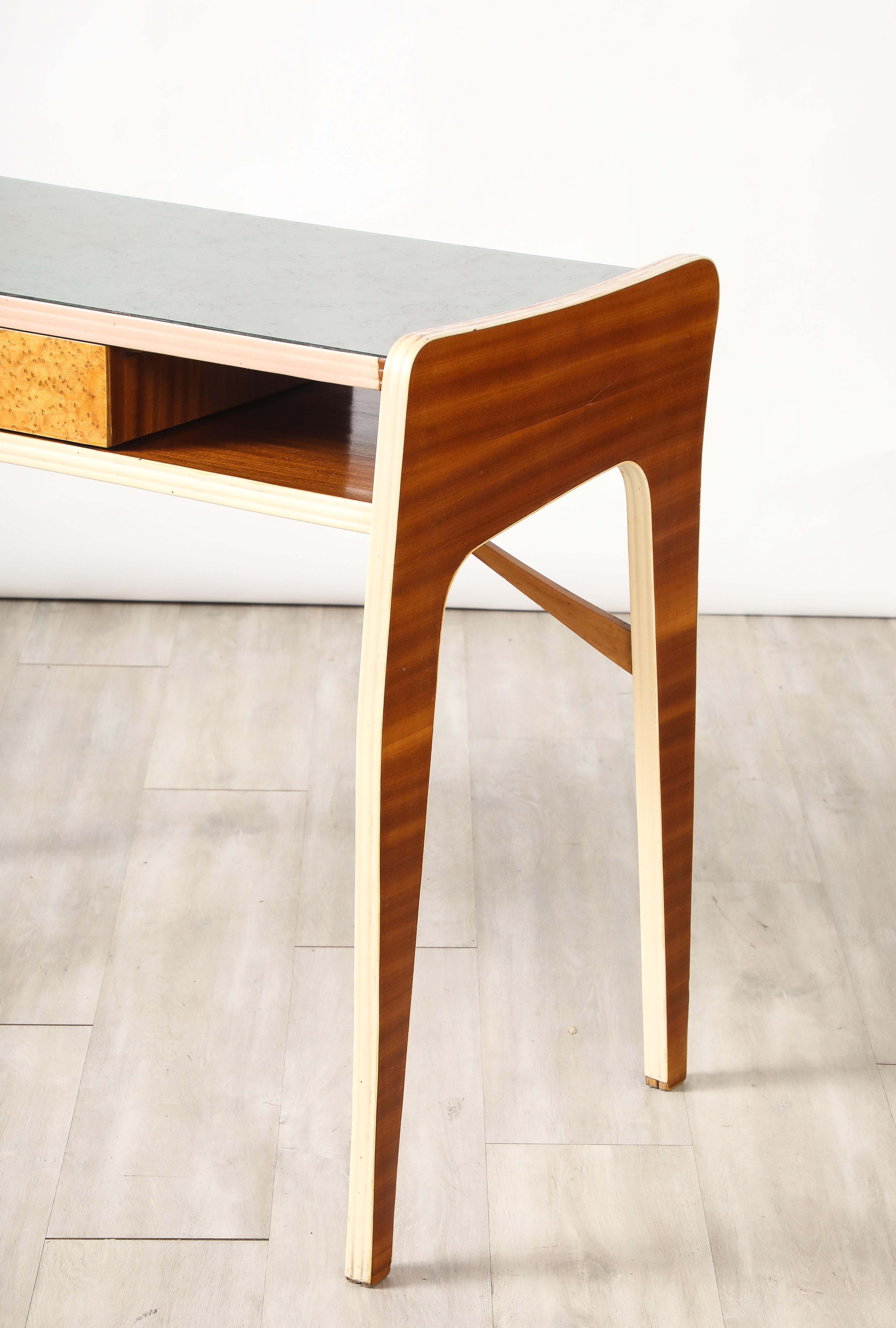 Mid-20th Century Italian 1950's Console or Vanity Table with Glass Top For Sale