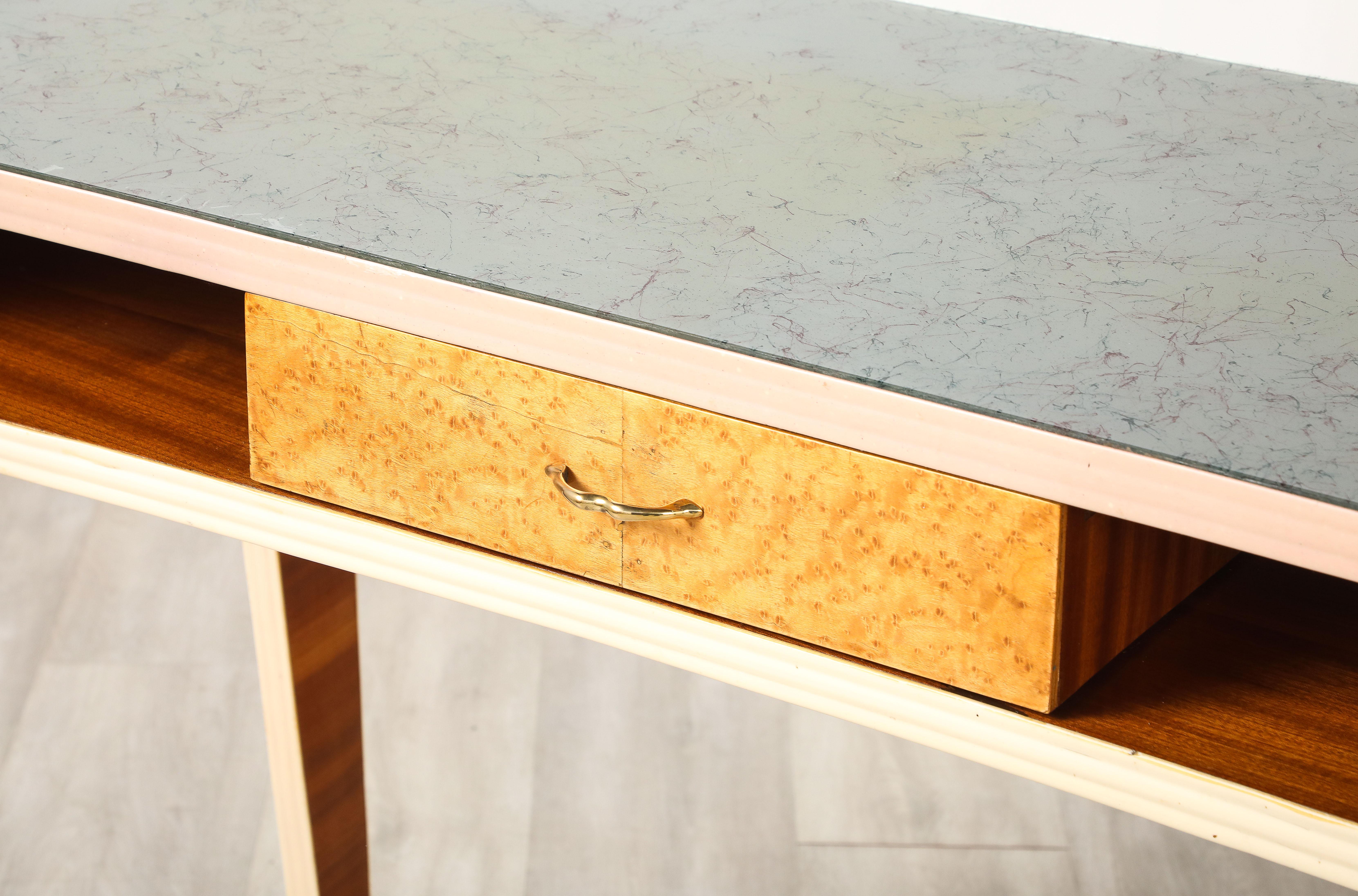 Smoked Glass Italian 1950's Console or Vanity Table with Glass Top For Sale