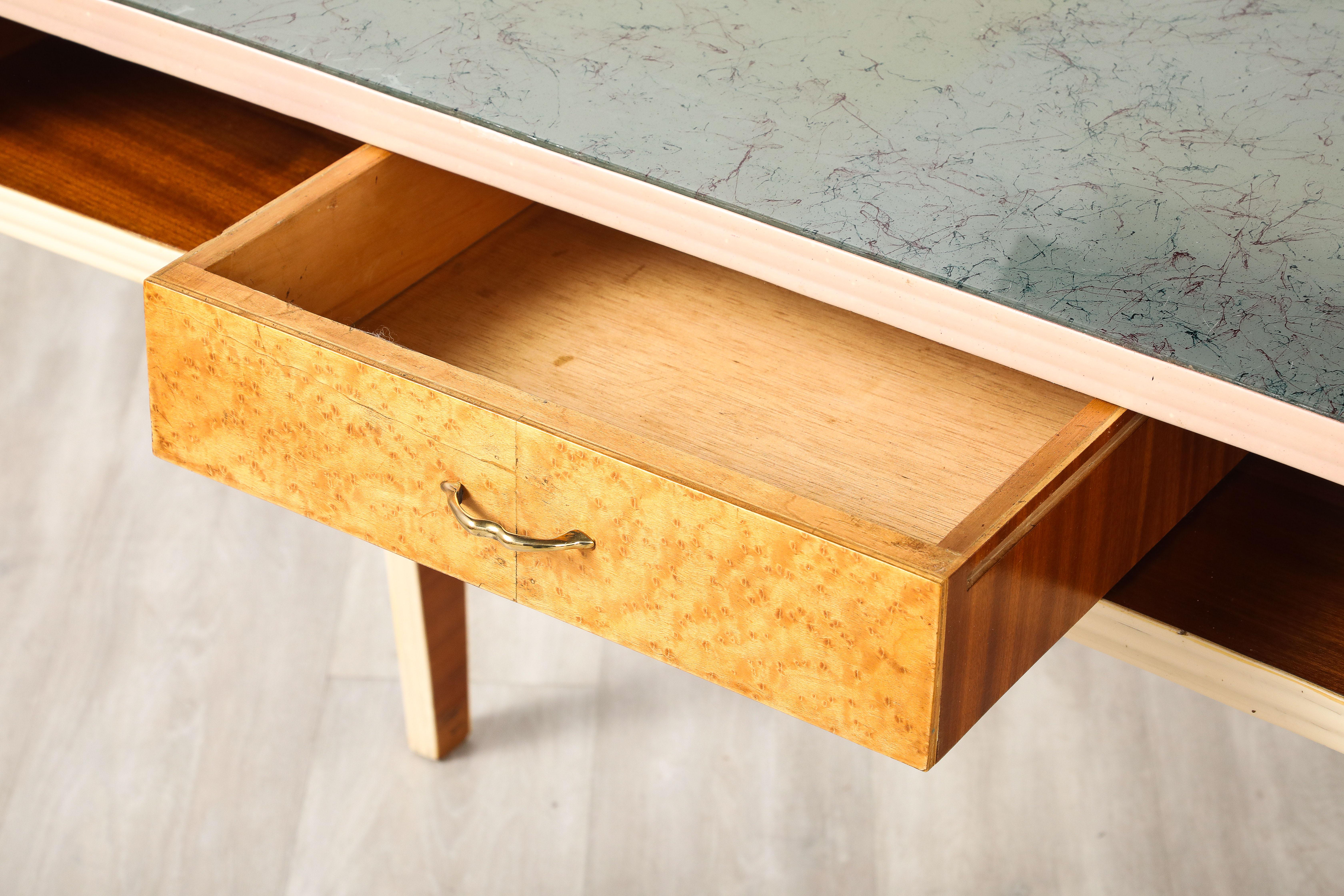 Italian 1950's Console or Vanity Table with Glass Top For Sale 1