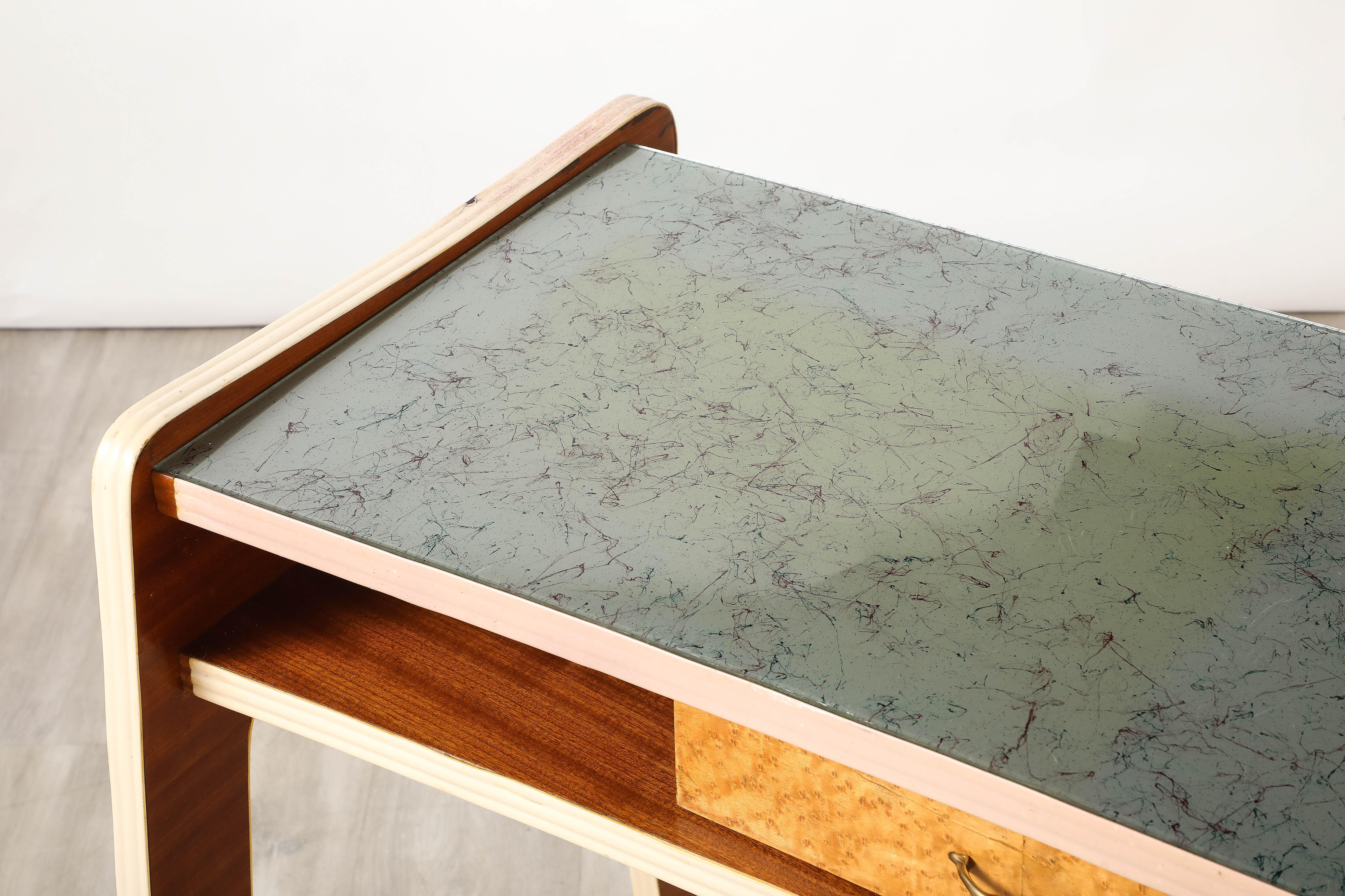 Italian 1950's Console or Vanity Table with Glass Top For Sale 2